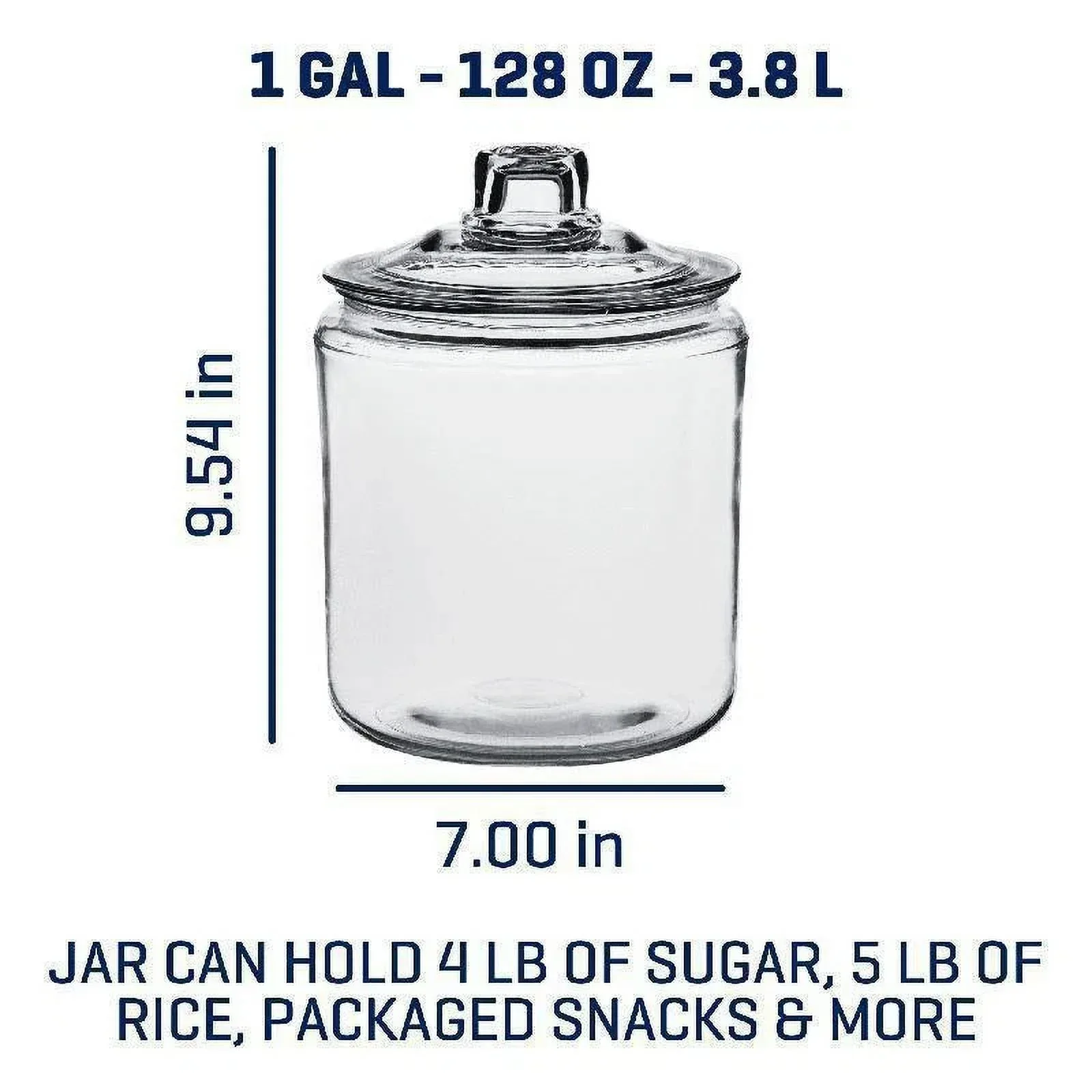 1 Gallon Heritage Hill Glass Jar Wide Mouth Food Storage Canister With Lid - Image 3