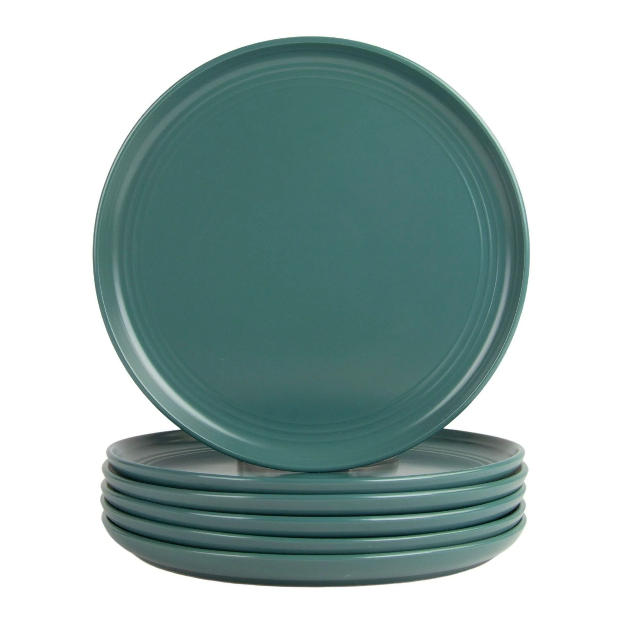 10 Strawberry Street Double Line 10.5" Round Stoneware Dinner Plate, Set of 6, Emerald Green