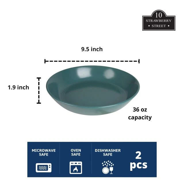 10 Strawberry Street Double Line 9.5"/36 oz Round Dinner Bowl, Set of 2, Emerald Green - Image 4