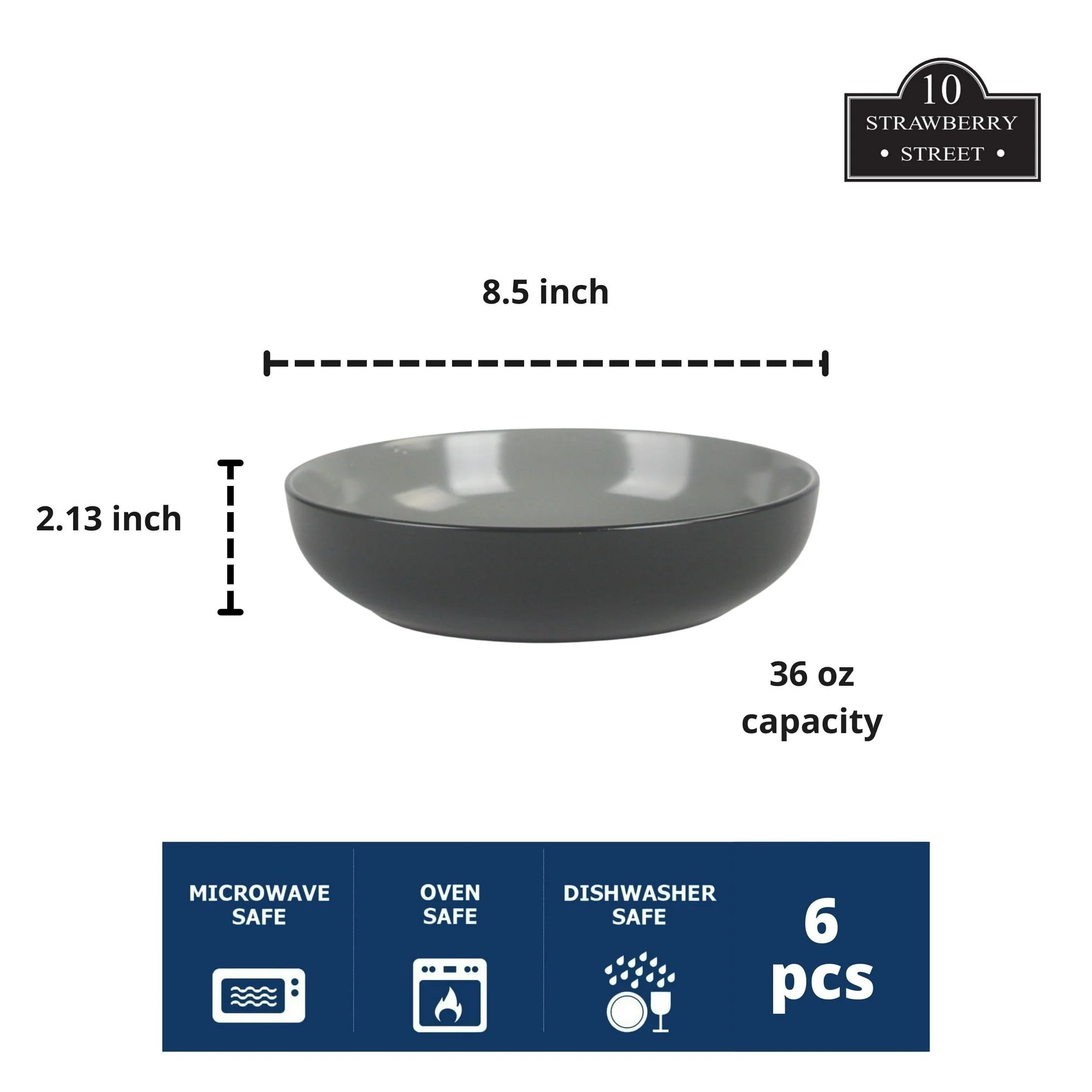 10 Strawberry Street Two Tone Coupe 8.5”/36 Oz. Dinner Bowl Set Of 6, Black/Gray - Image 4