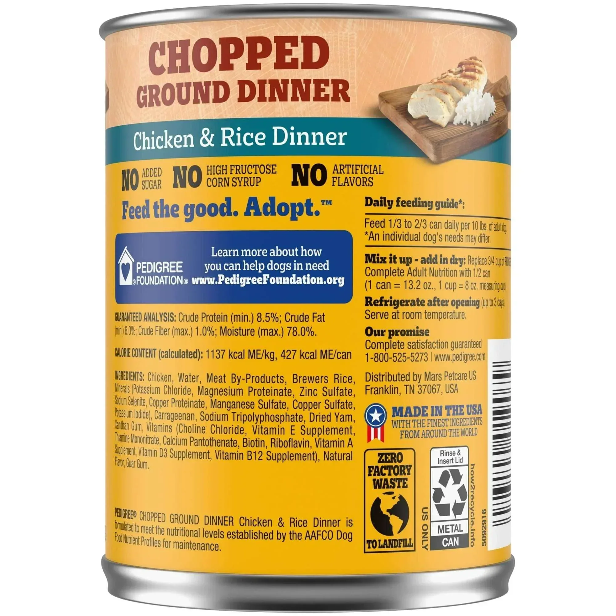 (12 pack) Pedigree Chopped Ground Dinner Chicken & Rice Dinner Adult Soft Wet Dog Food, (12) 13.2 oz Cans - Image 3