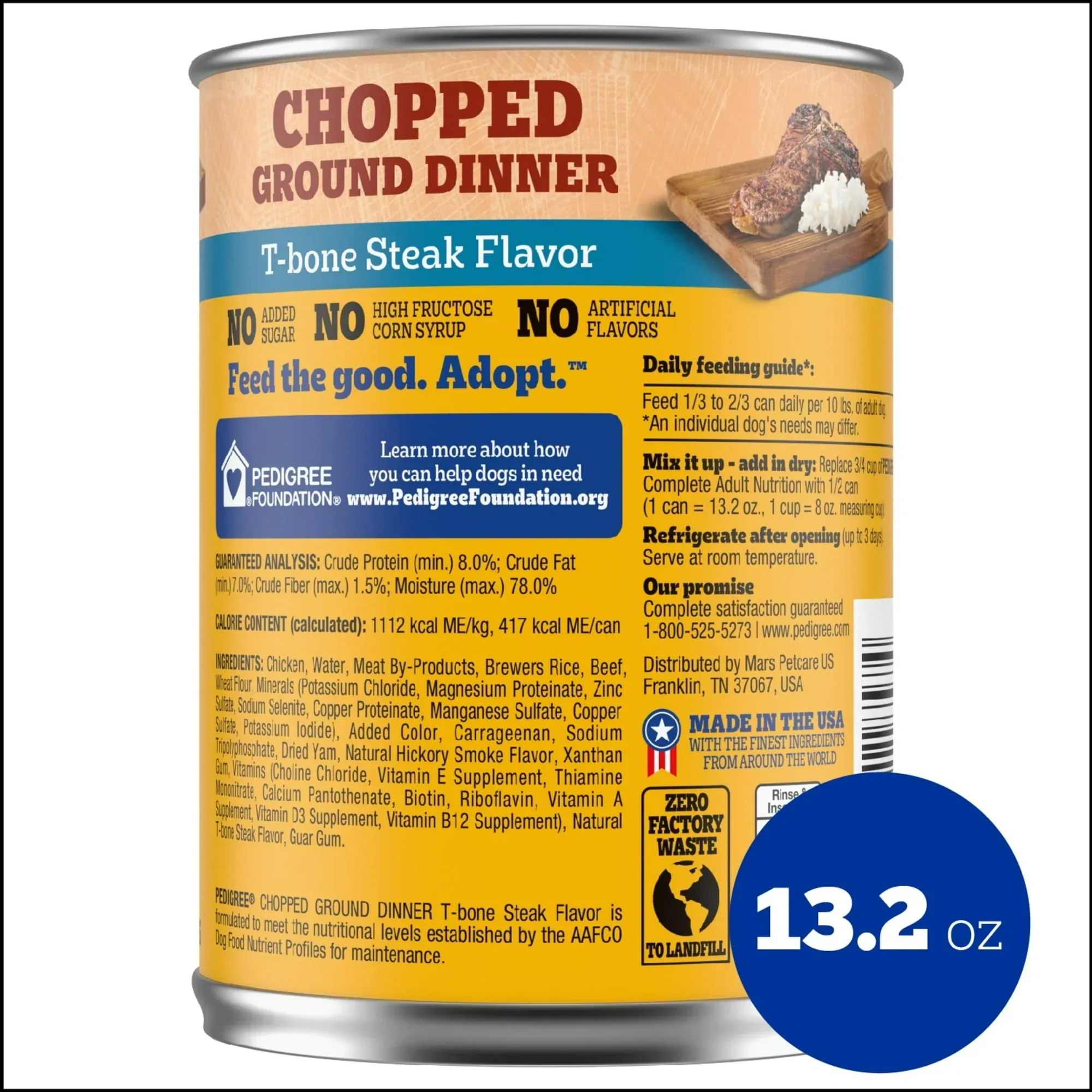(12 pack) Pedigree Chopped Ground Dinner T-Bone Steak Flavor Adult Wet Dog Food, (12) 13.2 oz Cans - Image 11