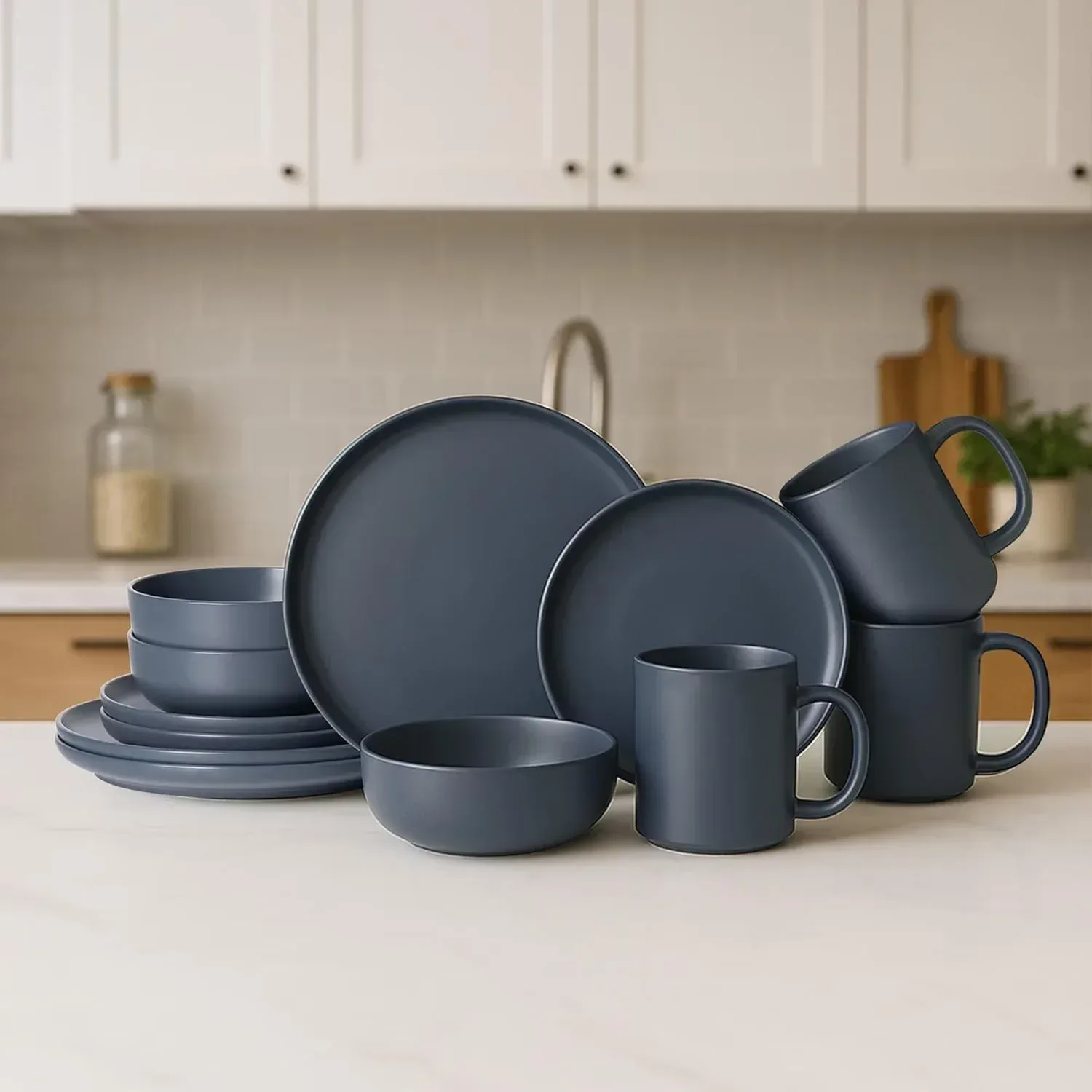 12-Piece Stoneware Dinnerware Set with Mugs | Microwave and Dishwasher Friendly | Stackable Matte Glaze Plates & Bowls | Service for 3 (Black for 3) - Image 10