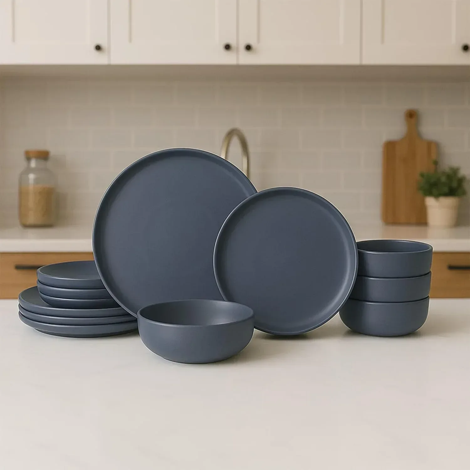 12-Piece Stoneware Dinnerware Set with Mugs | Microwave and Dishwasher Friendly | Stackable Matte Glaze Plates & Bowls | Service for 3 (Black for 3) - Image 13