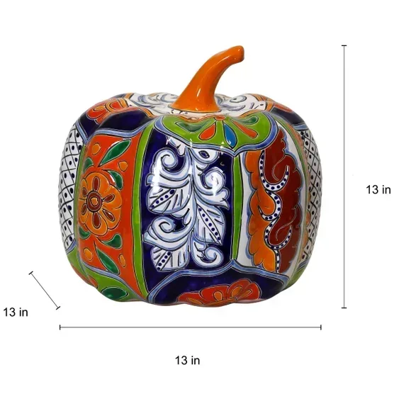 13" Talavera Style Ceramic Pumpkin - Image 5