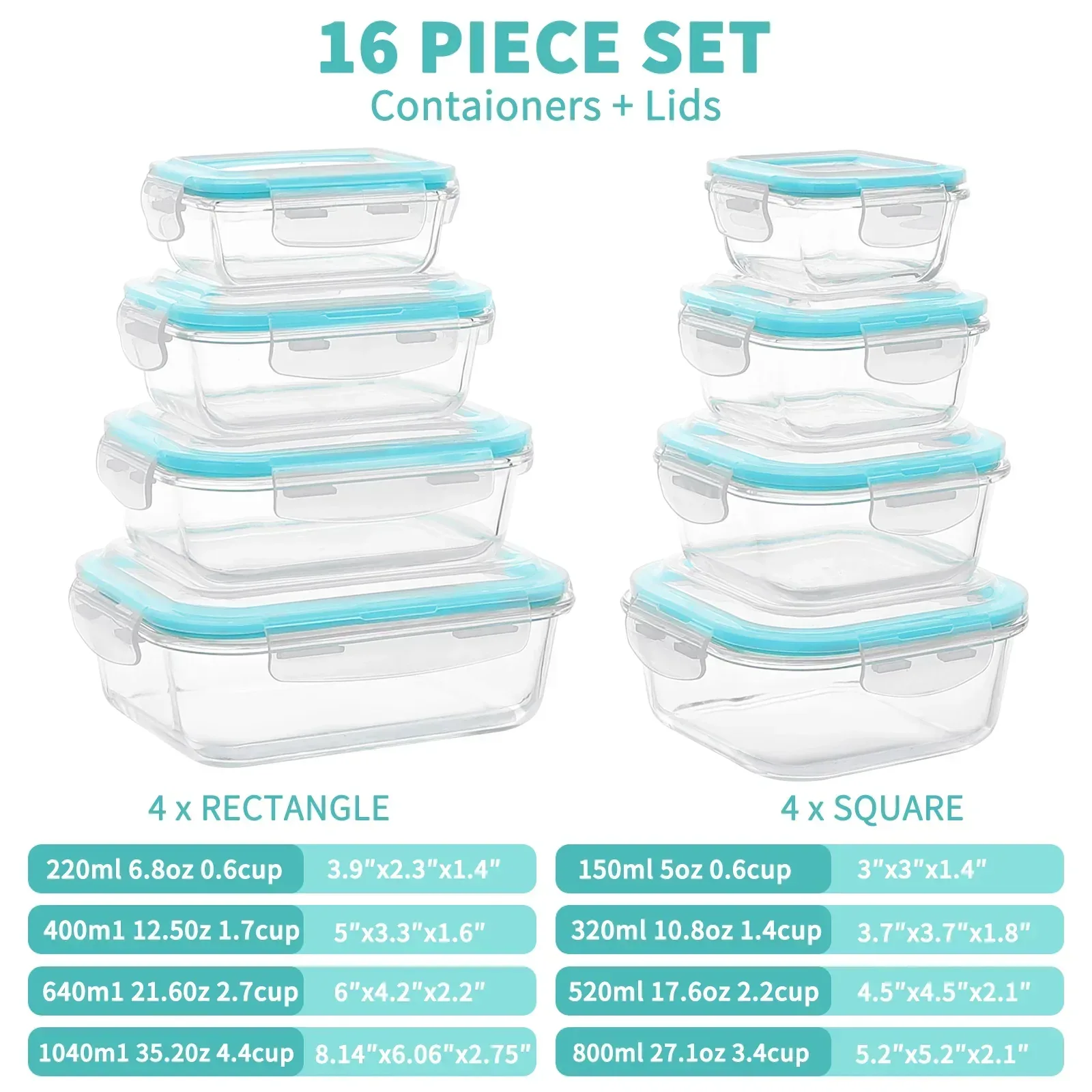16 Pcs Glass Food Storage Containers , Meal Prep , Airtight Bento Boxes with Leak Proof Locking Lids, Microwave/Oven/Freezer/Dishwasher Safe, BPA Free - Image 2