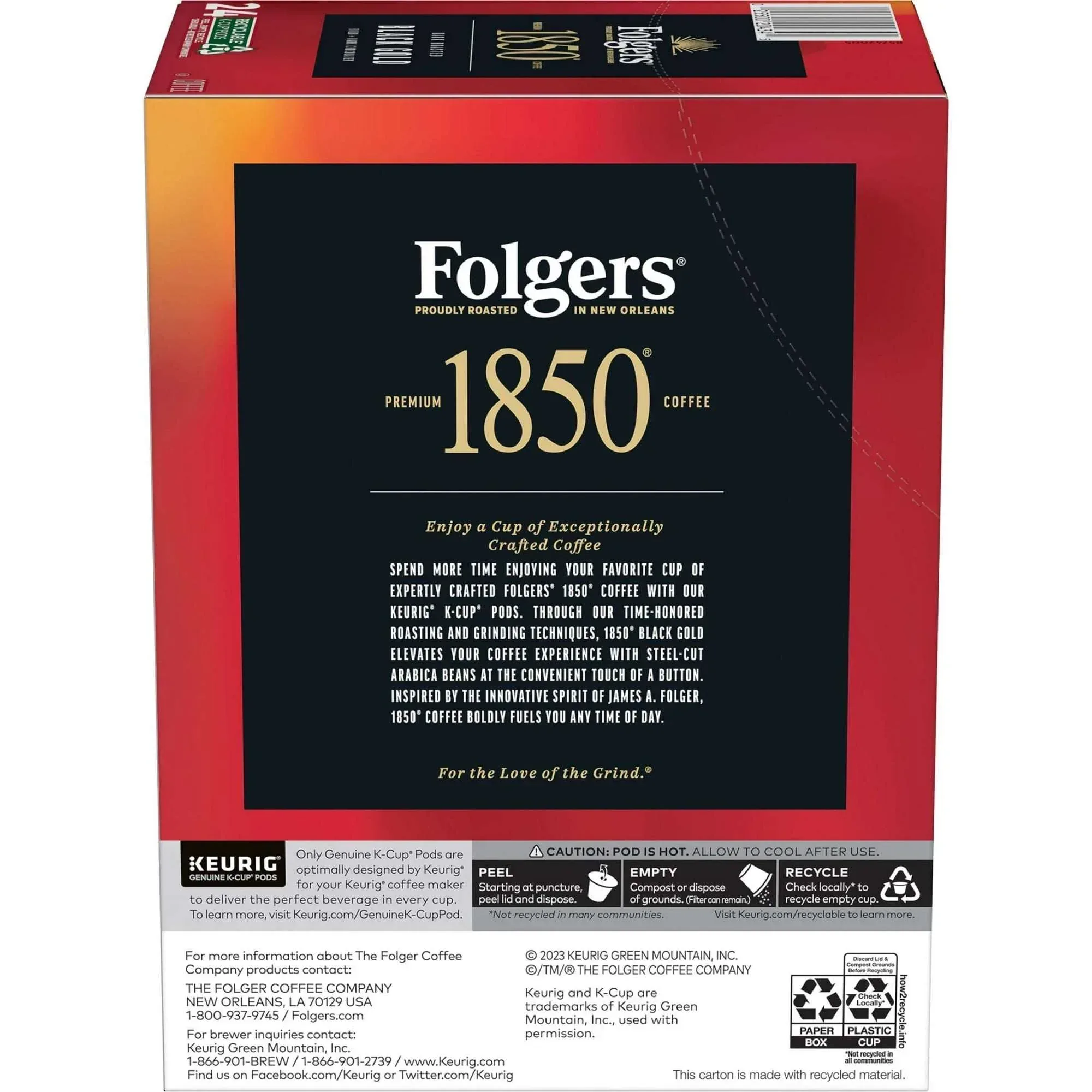 1850 Black Gold, Dark Roast Coffee, Keurig K Cup Pods, 24 Count Box - Image 3