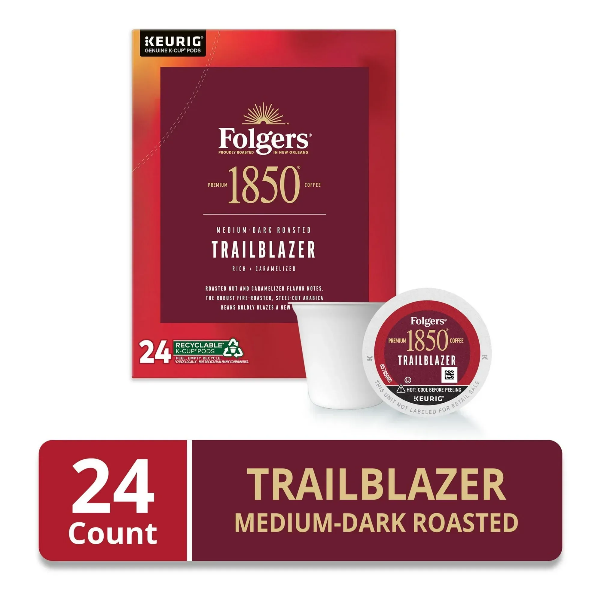 1850 Trailblazer, Medium Dark Roast Coffee, Keurig K Cup Pods, 24 Count Box - Image 2
