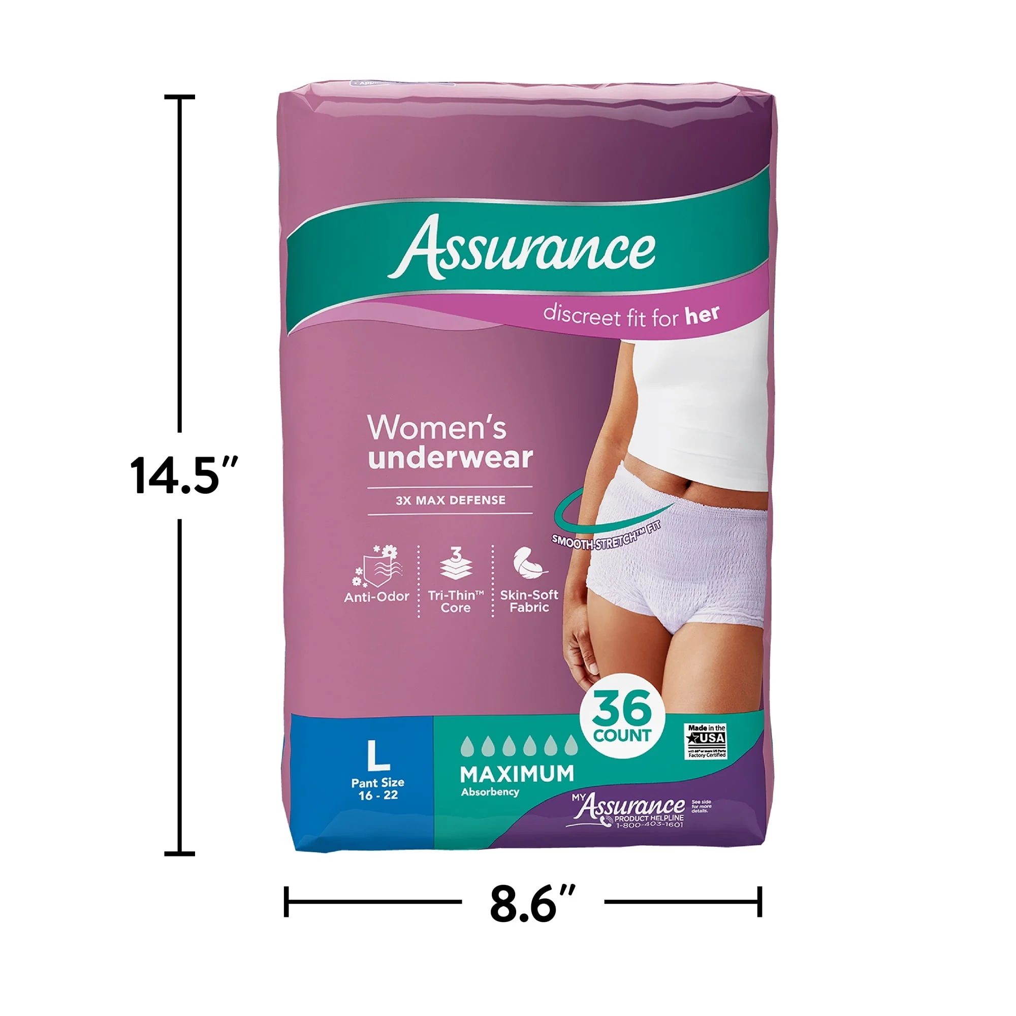 (2 pack) Assurance Women's Incontinence and Postpartum Underwear, L, Maximum Absorbency, 36 Count - Image 10