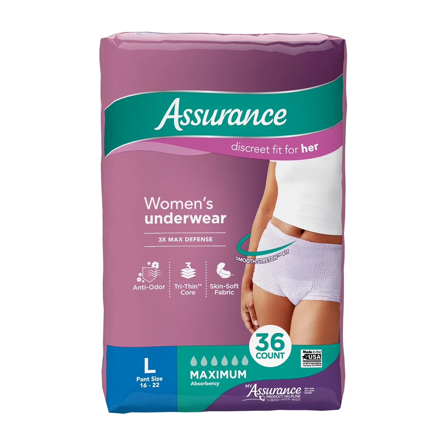 (2 pack) Assurance Women's Incontinence and Postpartum Underwear, L, Maximum Absorbency, 36 Count - Image 8