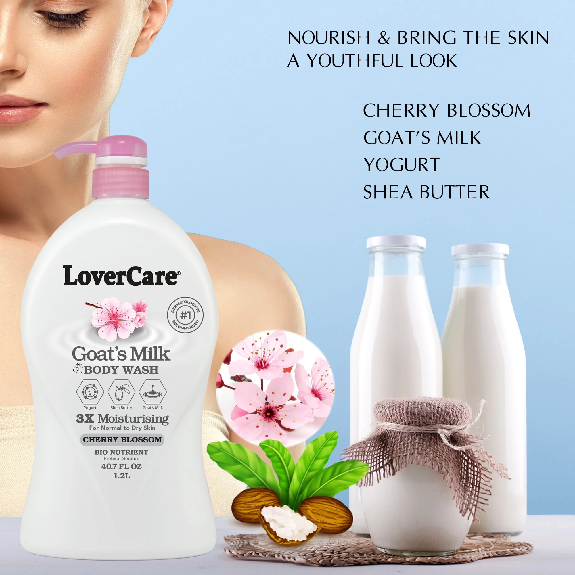 2-Pack LoverCare Goat's Milk Cherry Blossom Body Wash 40.7 fl oz (1200ml) - Image 3