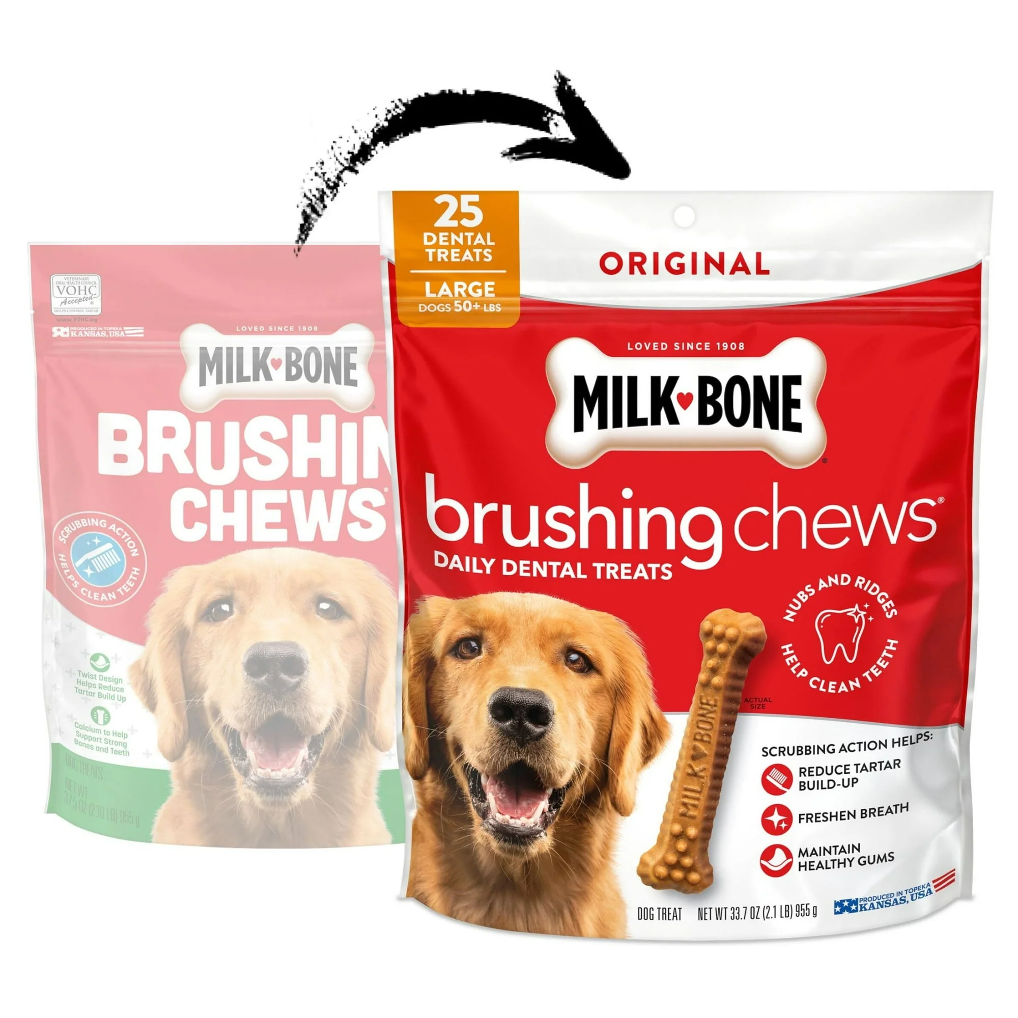 (2 pack) Milk Bone Brushing Chews Original Chicken Flavor Daily Dental Dog Treats, Large, 33.7 oz Bag - Image 3