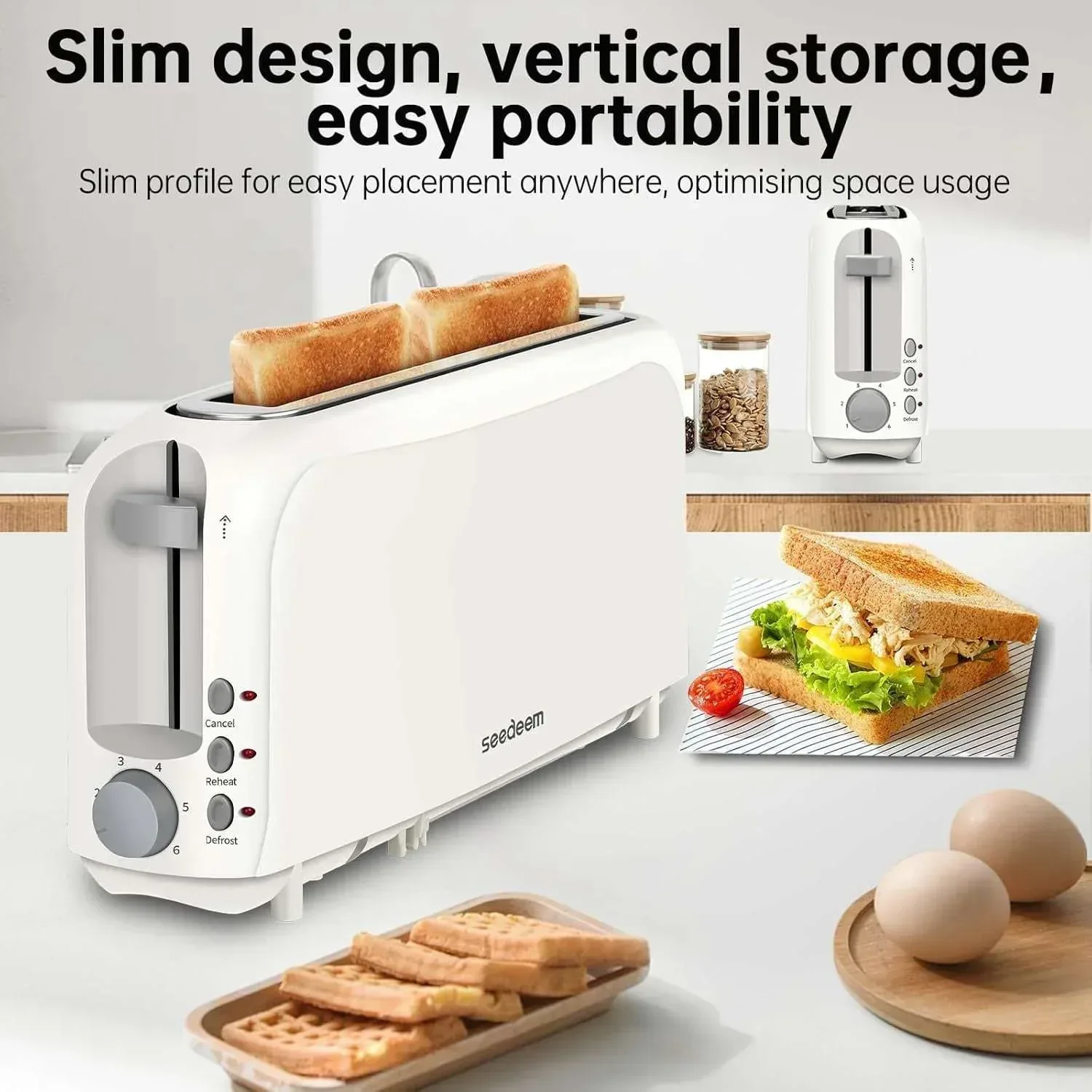 2-Slice Slim Toaster, 6 Shade Settings with Cancel, Reheat & Defrost, 10" Long Slot, Auto Shut off, Removable Crumb Tray, Black - Image 2