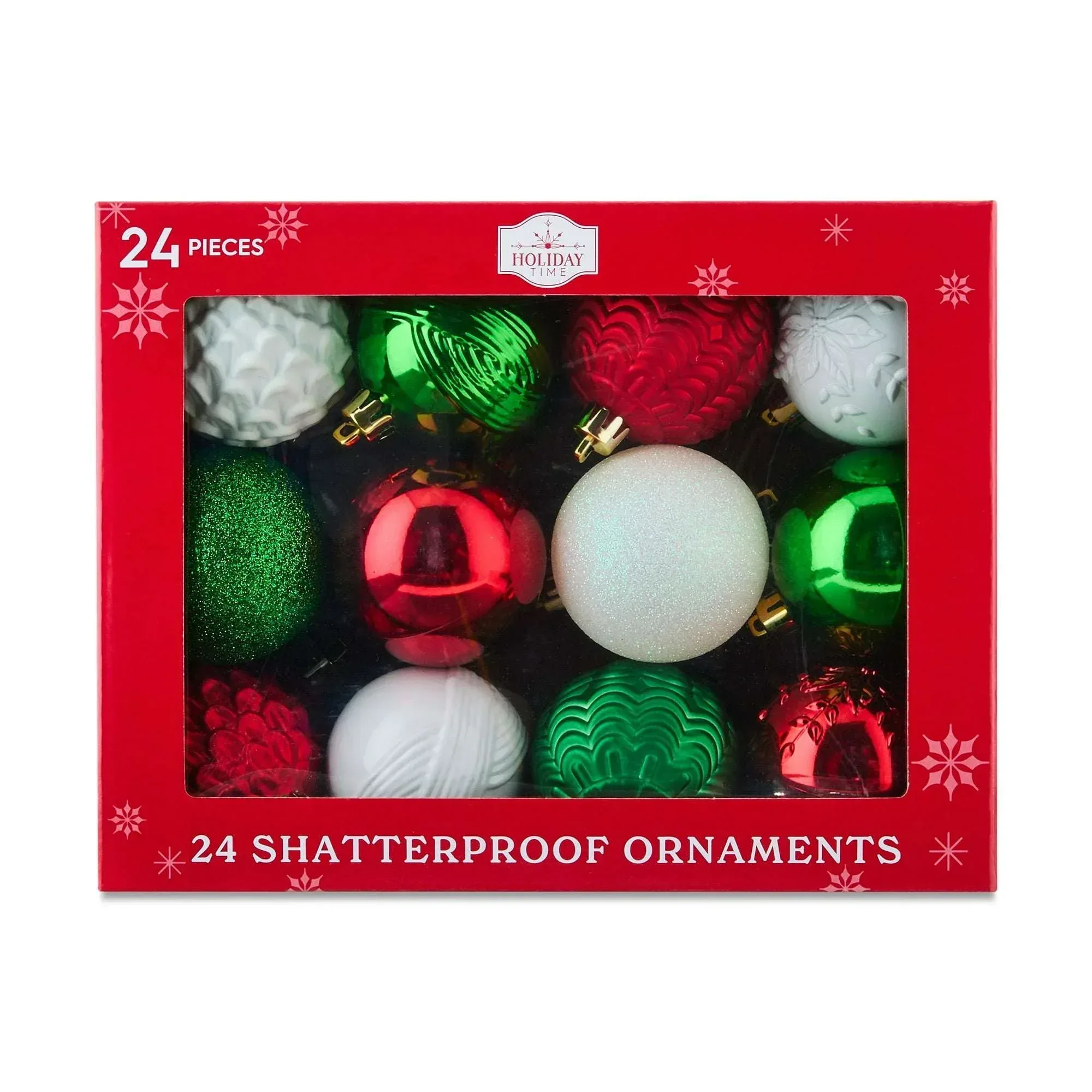 24-Count Red Shatterproof Multi-Textured Christmas Ornaments, 2.36 in, by Holiday Time - Image 5