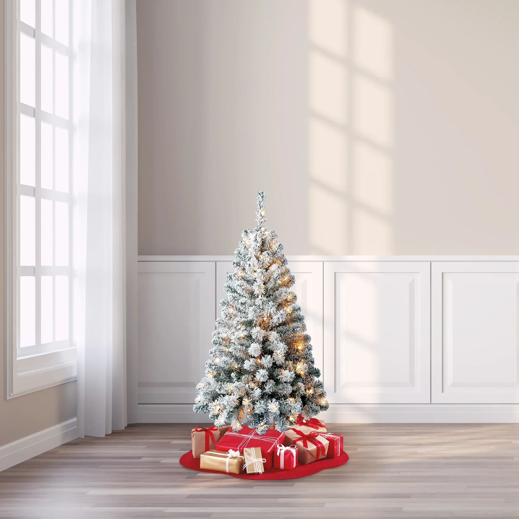 24 in Pre-Lit Cooper Flocked Spruce Artificial Christmas Tree with 35 Clear LED Lights and Stand, by Holiday Time - Image 5