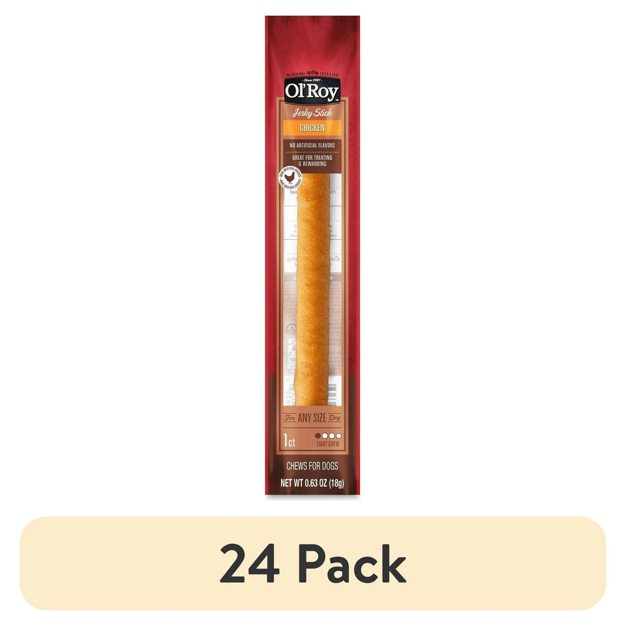 (24 pack) Ol' Roy 1 Count Chicken Stick, 0.63oz, Dry Training Treats for Any Size Dogs.