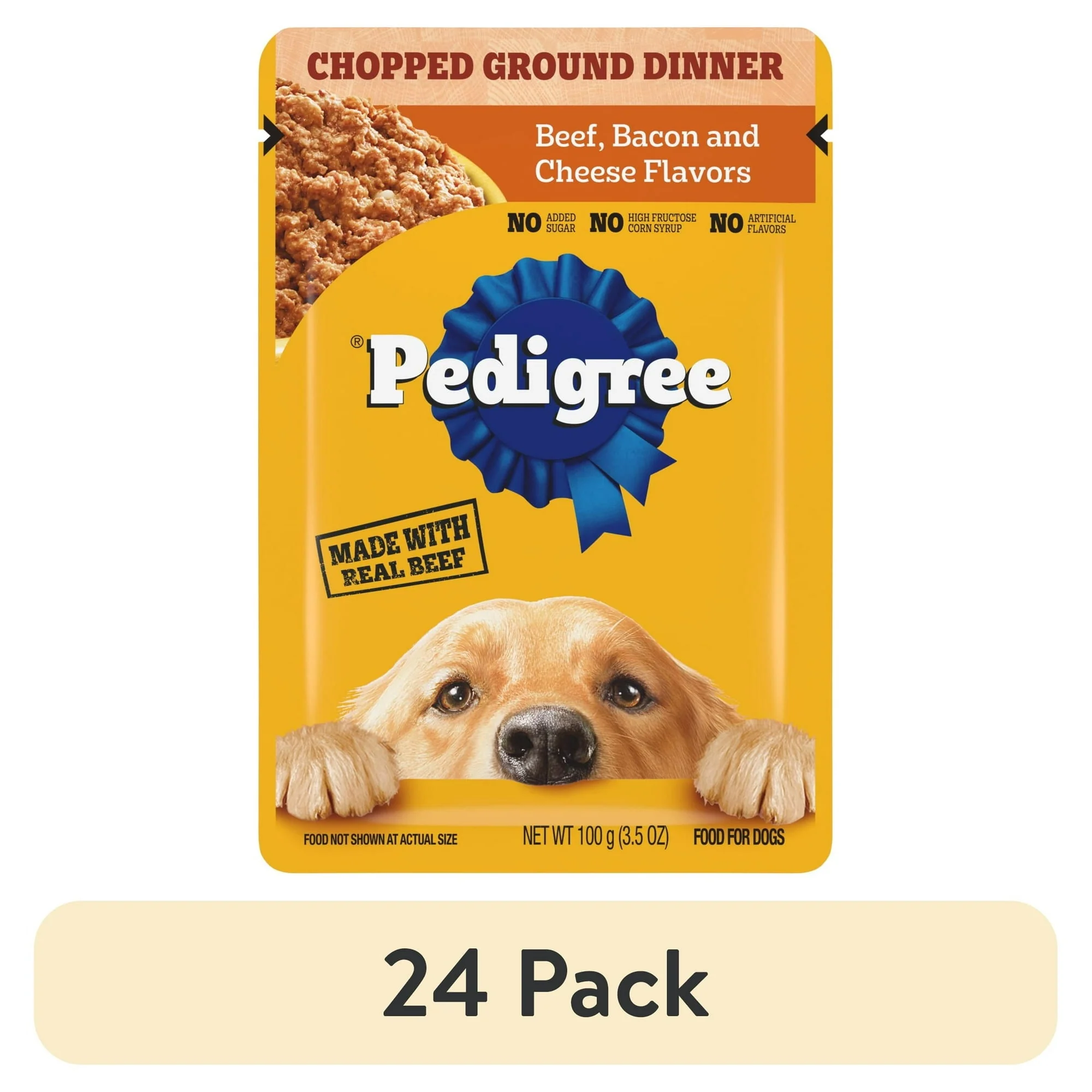 (24 pack) Pedigree Chopped Ground Dinner Wet Food with Beef, Bacon, & Cheese Flavor, 3.5 oz Pouches, 16 Count