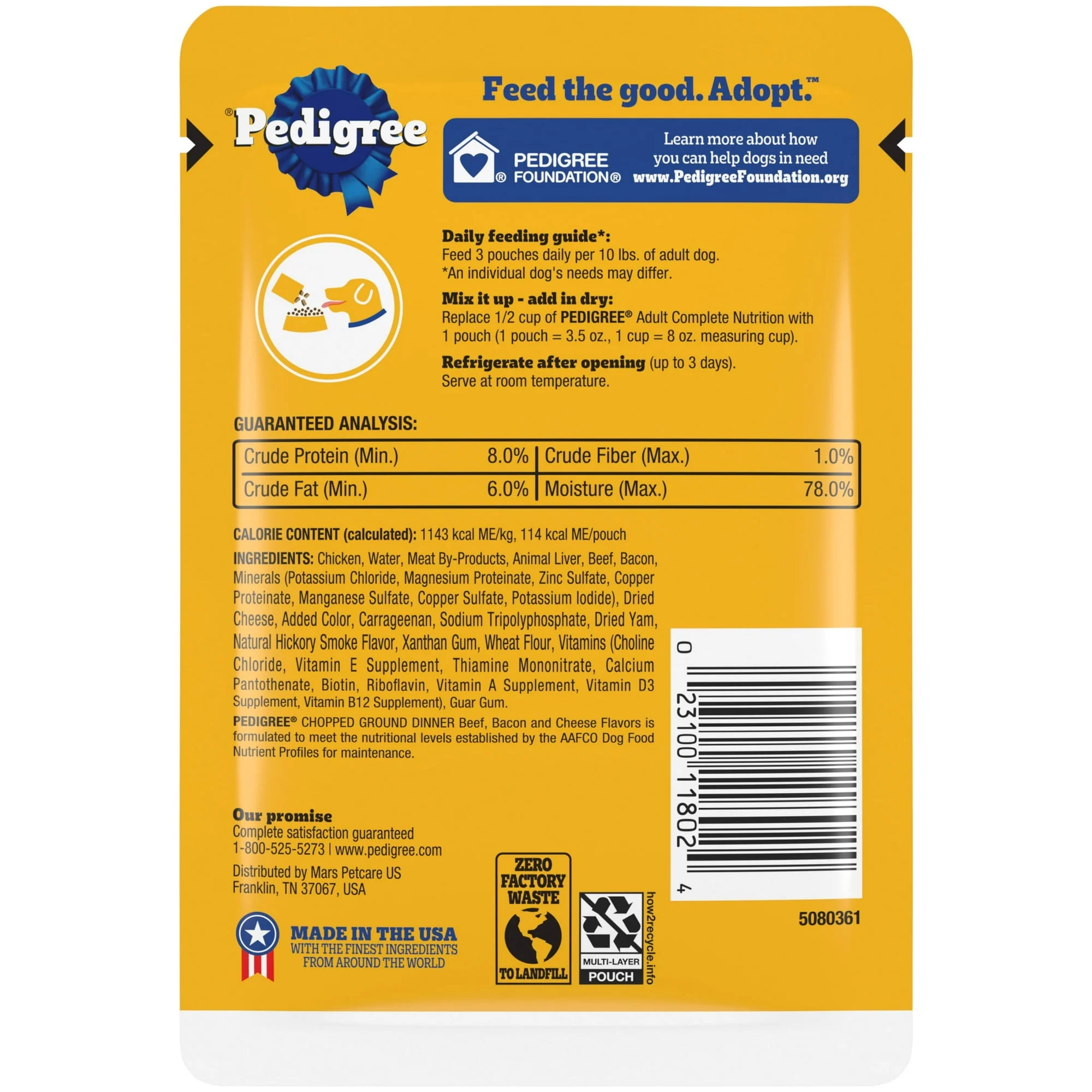 (24 pack) Pedigree Chopped Ground Dinner Wet Food with Beef, Bacon, & Cheese Flavor, 3.5 oz Pouches, 16 Count - Image 3