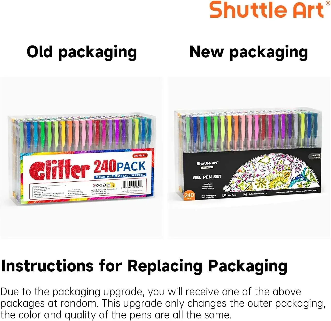 240 Pack Glitter Gel Pens, Shuttle Art 120 Colors Glitter Gel Pen Set with 120 Refills for Adult Coloring Books Craft Doodling - Image 2