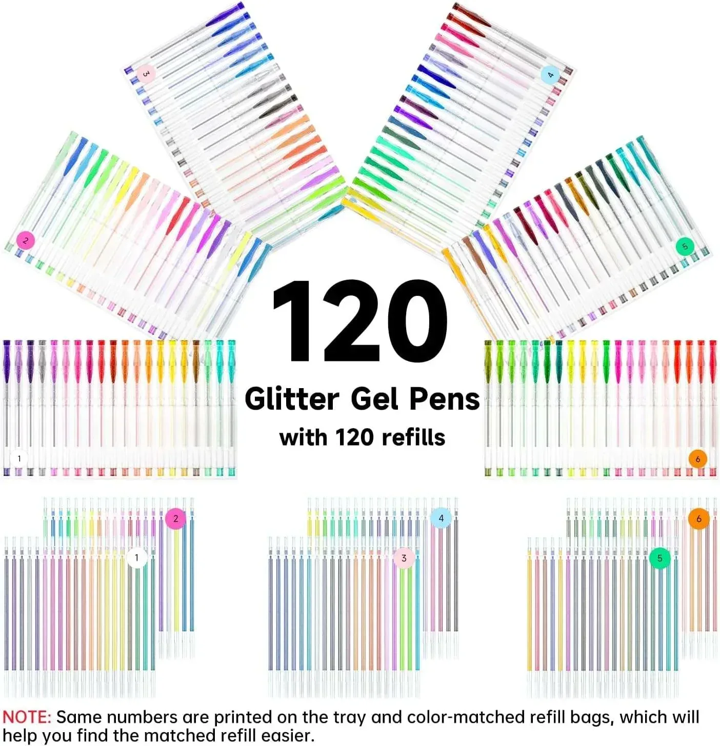 240 Pack Glitter Gel Pens, Shuttle Art 120 Colors Glitter Gel Pen Set with 120 Refills for Adult Coloring Books Craft Doodling - Image 3