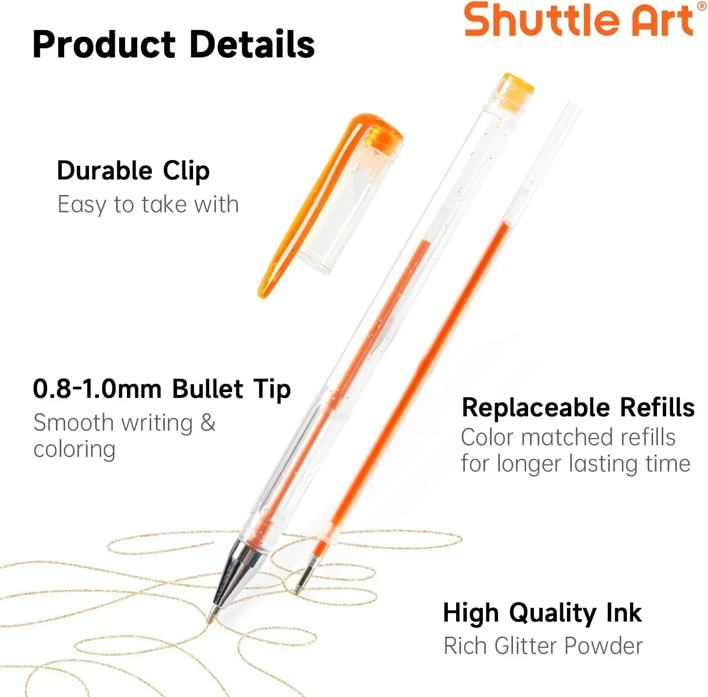 240 Pack Glitter Gel Pens, Shuttle Art 120 Colors Glitter Gel Pen Set with 120 Refills for Adult Coloring Books Craft Doodling - Image 4