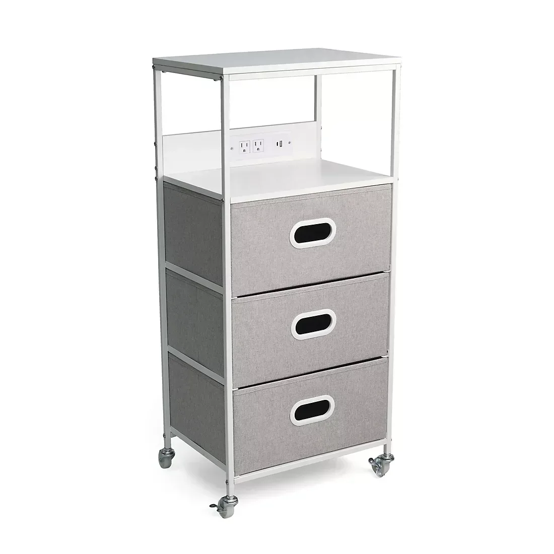 3-Drawer Rolling Cart with USB Power, Two Top Shelves, Built-in Charging Ports - Image 2