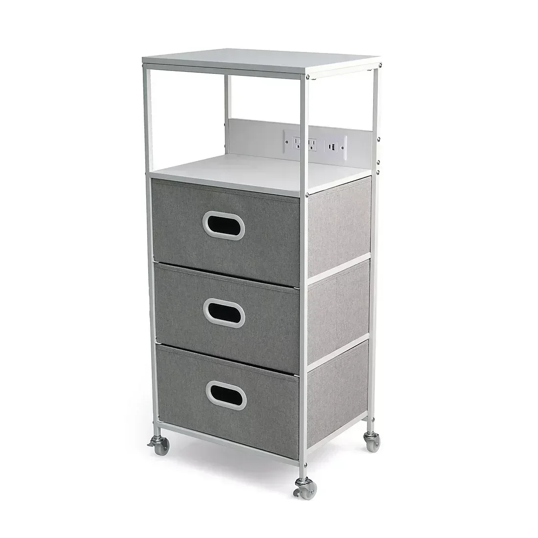 3-Drawer Rolling Cart with USB Power, Two Top Shelves, Built-in Charging Ports - Image 3