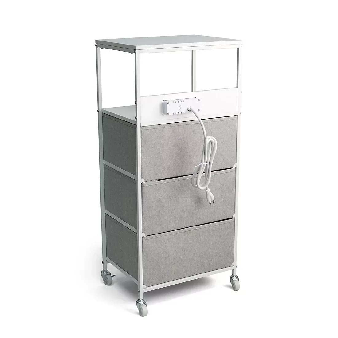 3-Drawer Rolling Cart with USB Power, Two Top Shelves, Built-in Charging Ports - Image 4
