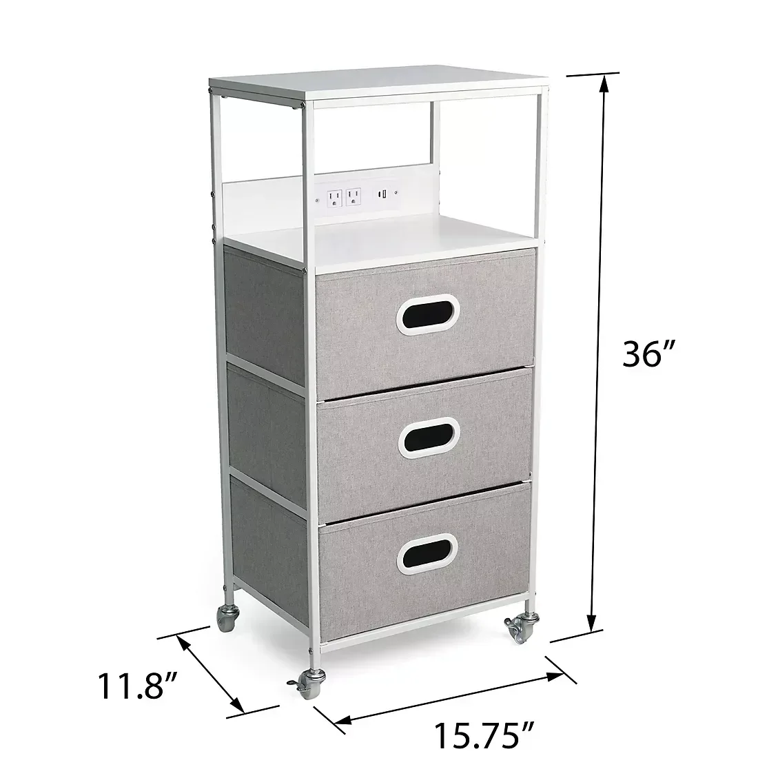 3-Drawer Rolling Cart with USB Power, Two Top Shelves, Built-in Charging Ports - Image 5