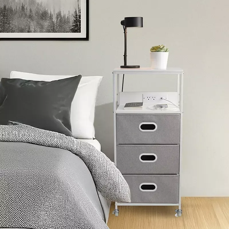3-Drawer Rolling Cart with USB Power, Two Top Shelves, Built-in Charging Ports - Image 6