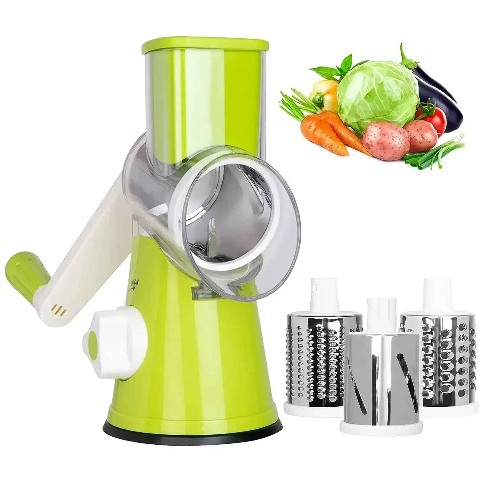 3 in 1 Cheese Grater Rotary, Cheese Shredder Grater for Kitchen Grater Slicer with 3 Replacement Blades, Potato Slicer Vegetable Chopper with Suction Base - Image 9