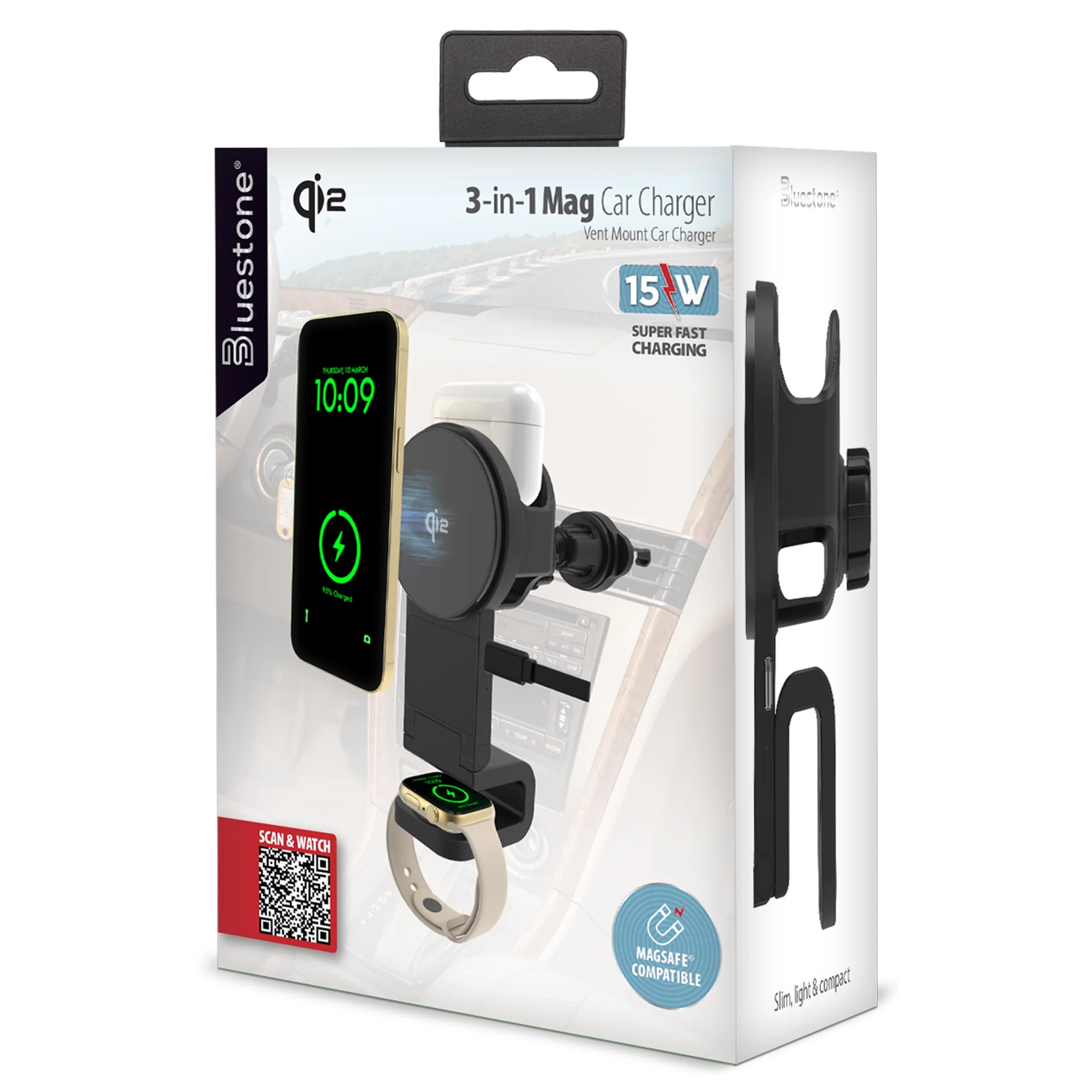 3-in-1 Magcharge Car Mount With Wireless Charging for Phone, Airpods and iWatch - Image 4