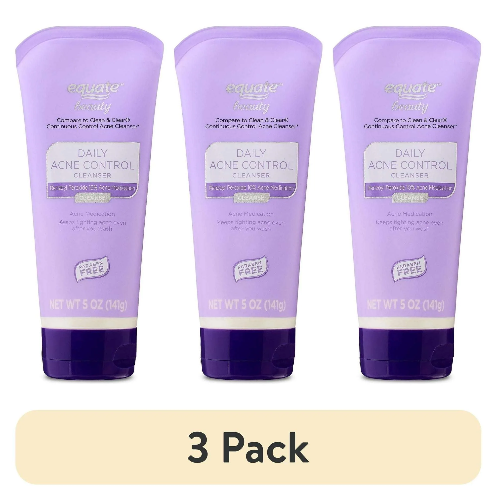 (3 pack) Equate Daily Acne Control Cleanser Benzoyl Peroxide 10% Acne Medication, 5 oz