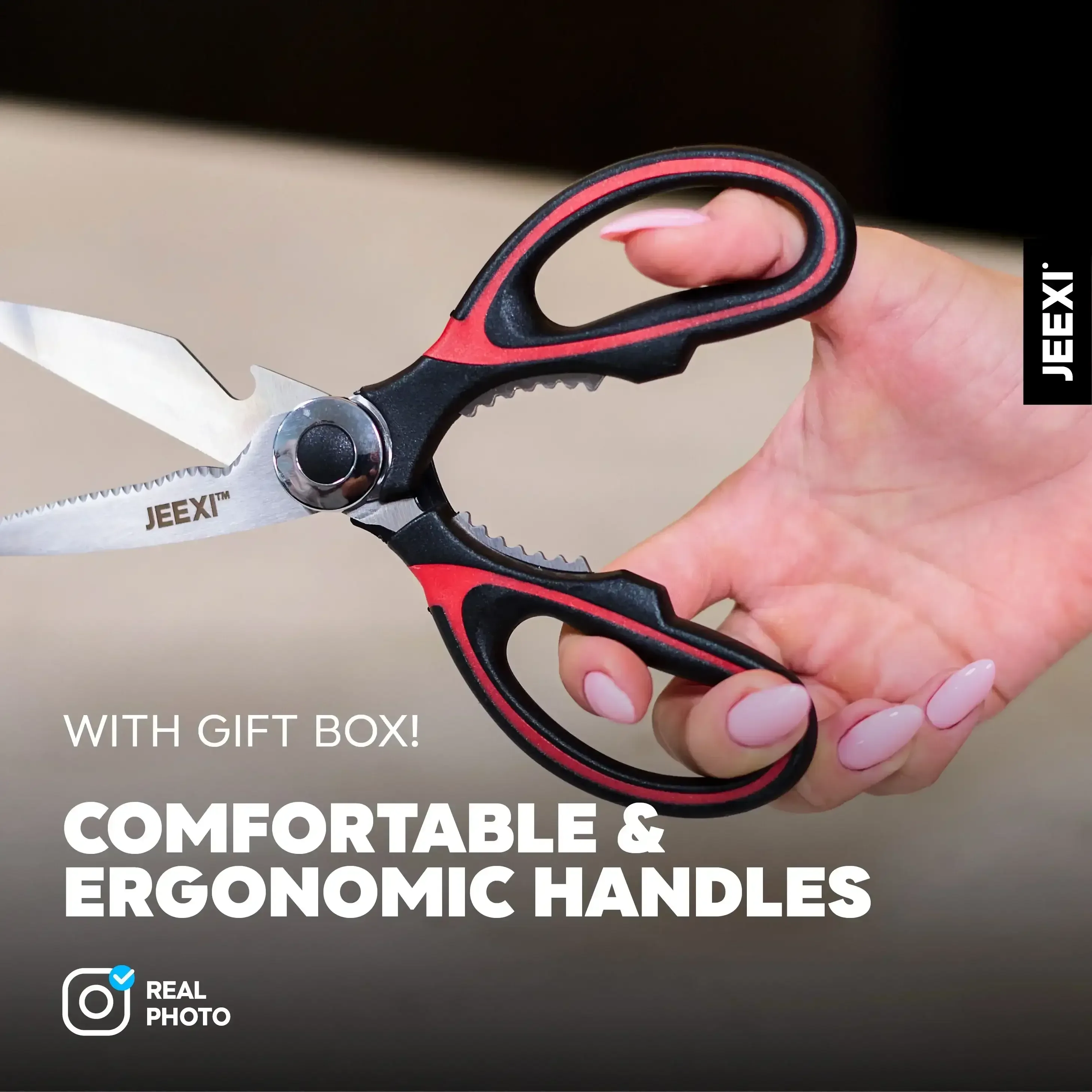 3 Pack Kitchen Scissors, Ultra-Sharp Premium Stainless Steel Heavy Duty Kitchen Shears & Multi Purpose Poultry Shears for Chicken, Poultry, Fish, Meat, Vegetables, Herbs, Bottle opener, Nuts Cracker - Image 3