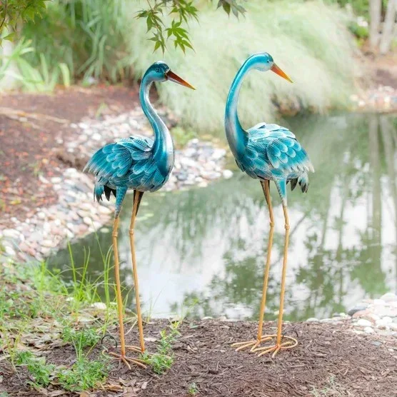 35” Blue Heron Statue Pair - Image 2