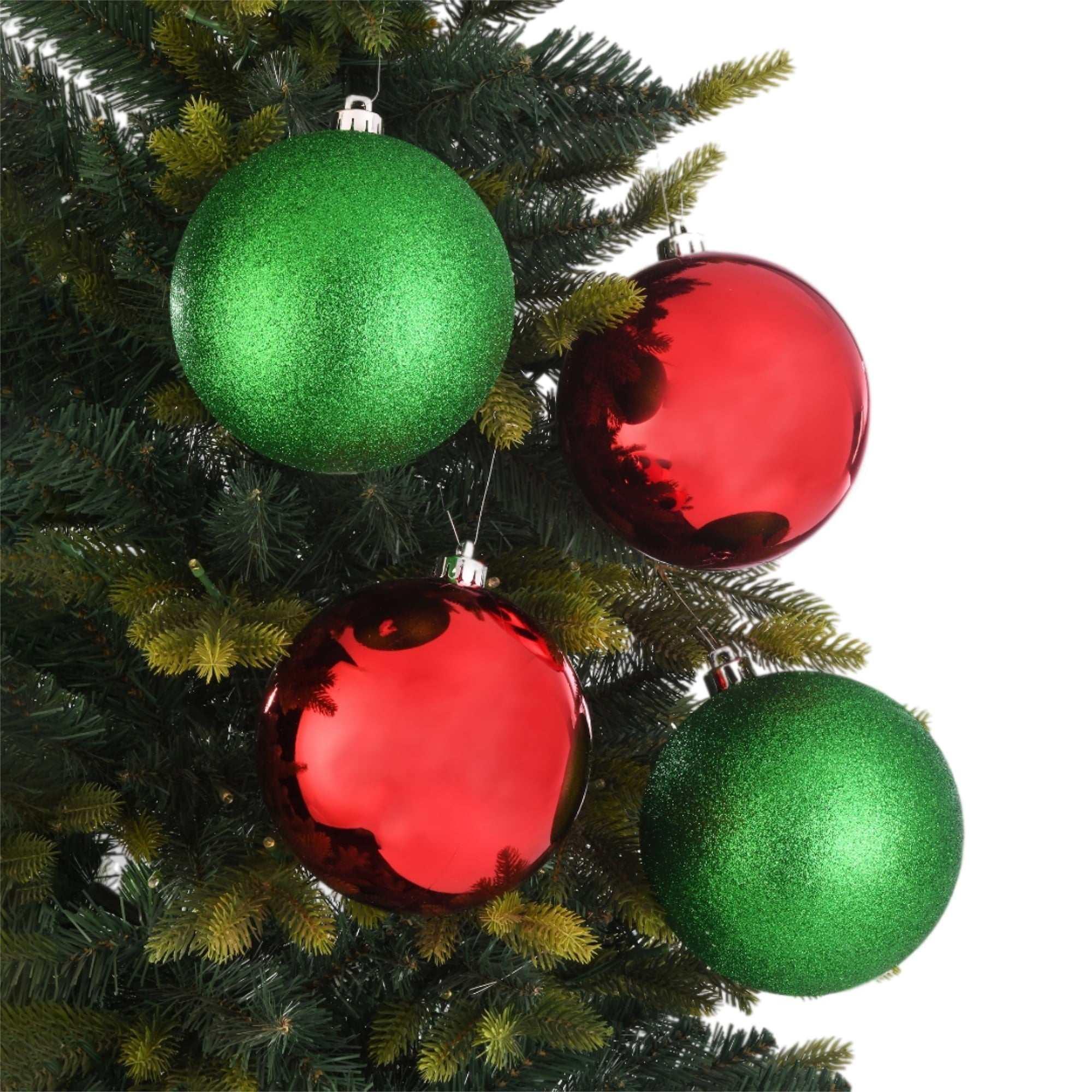 4-Count Red and Green Shatterproof Multi-Textured Christmas Ornaments, 5.9 in, by Holiday Time - Image 2