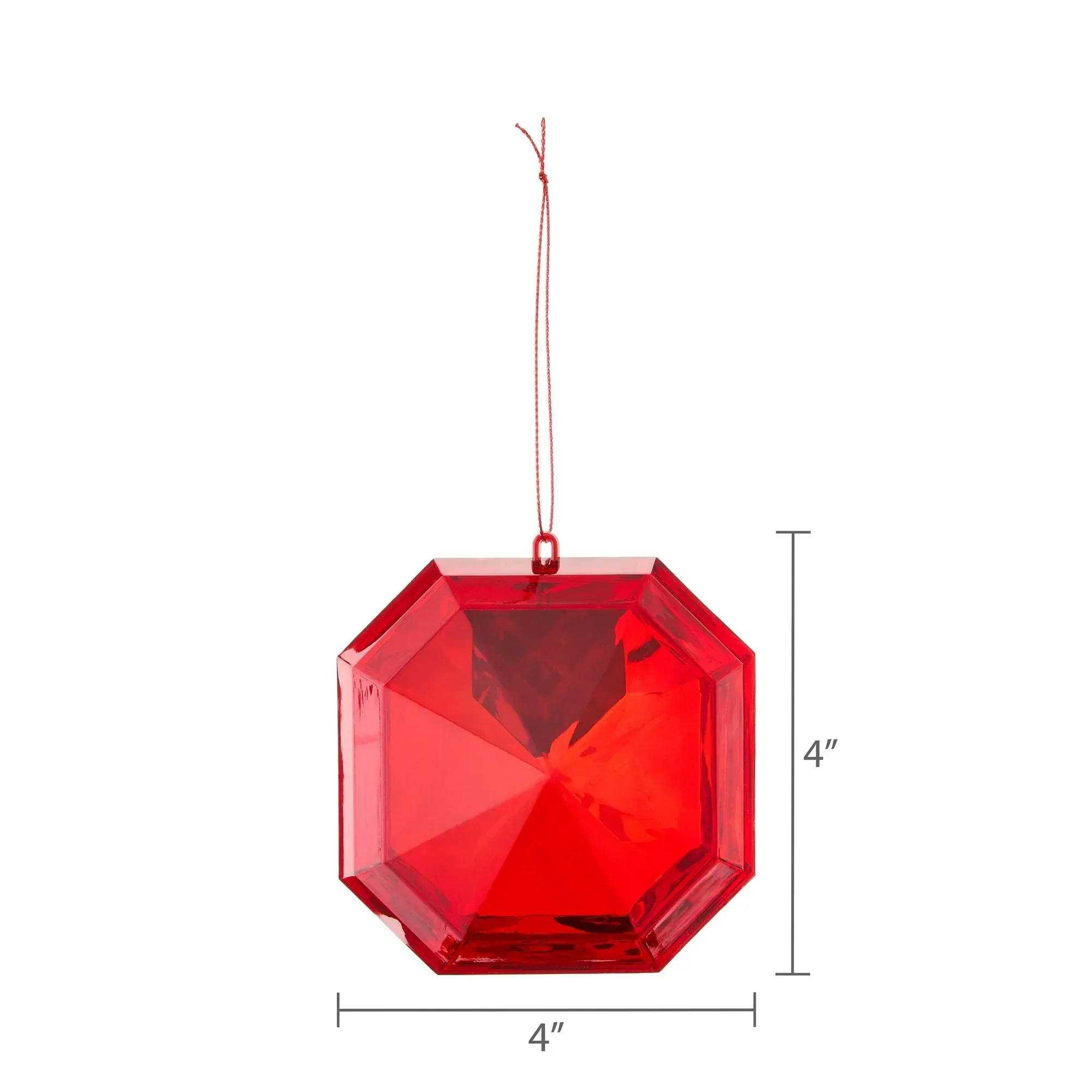 4 Count Red Square Gem Christmas Ornaments, by Holiday Time - Image 3