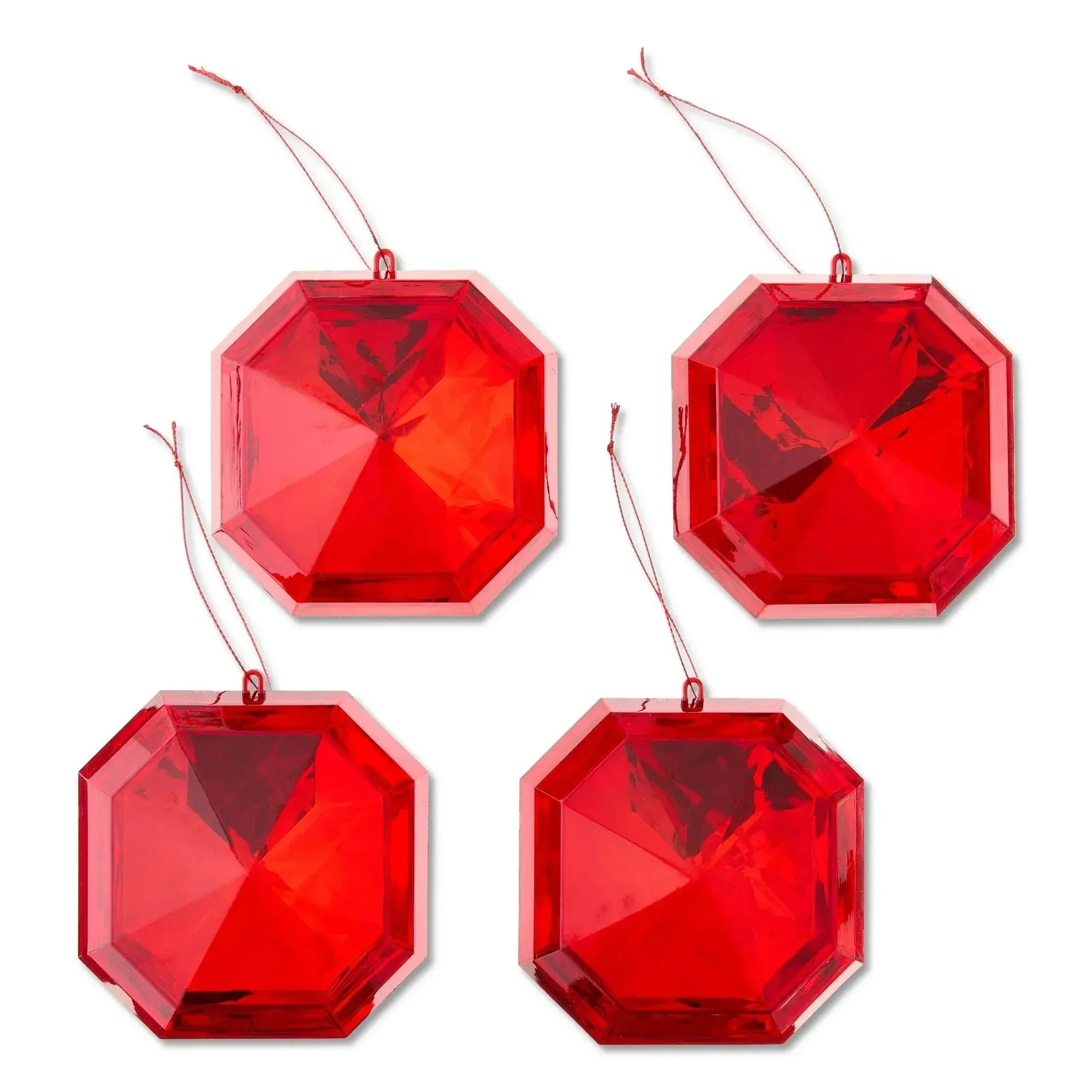 4 Count Red Square Gem Christmas Ornaments, by Holiday Time - Image 6