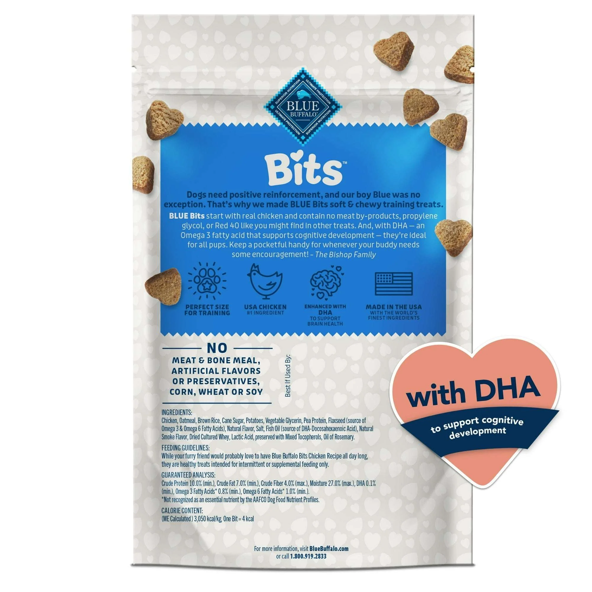 (4 pack) Blue Buffalo Bits Soft Dog Treats for Training, Enhanced with DHA, 4-oz. Bag - Image 3