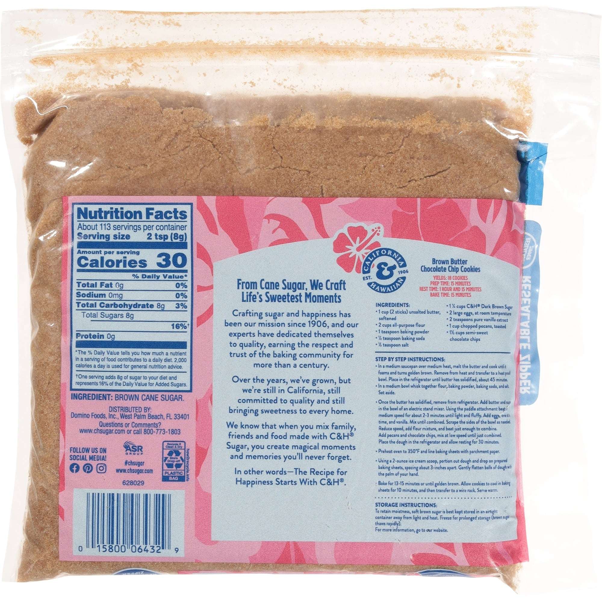 (4 pack) C&H Premium Pure Cane Dark Brown Sugar 2lb. Zipper-Pak - Image 3