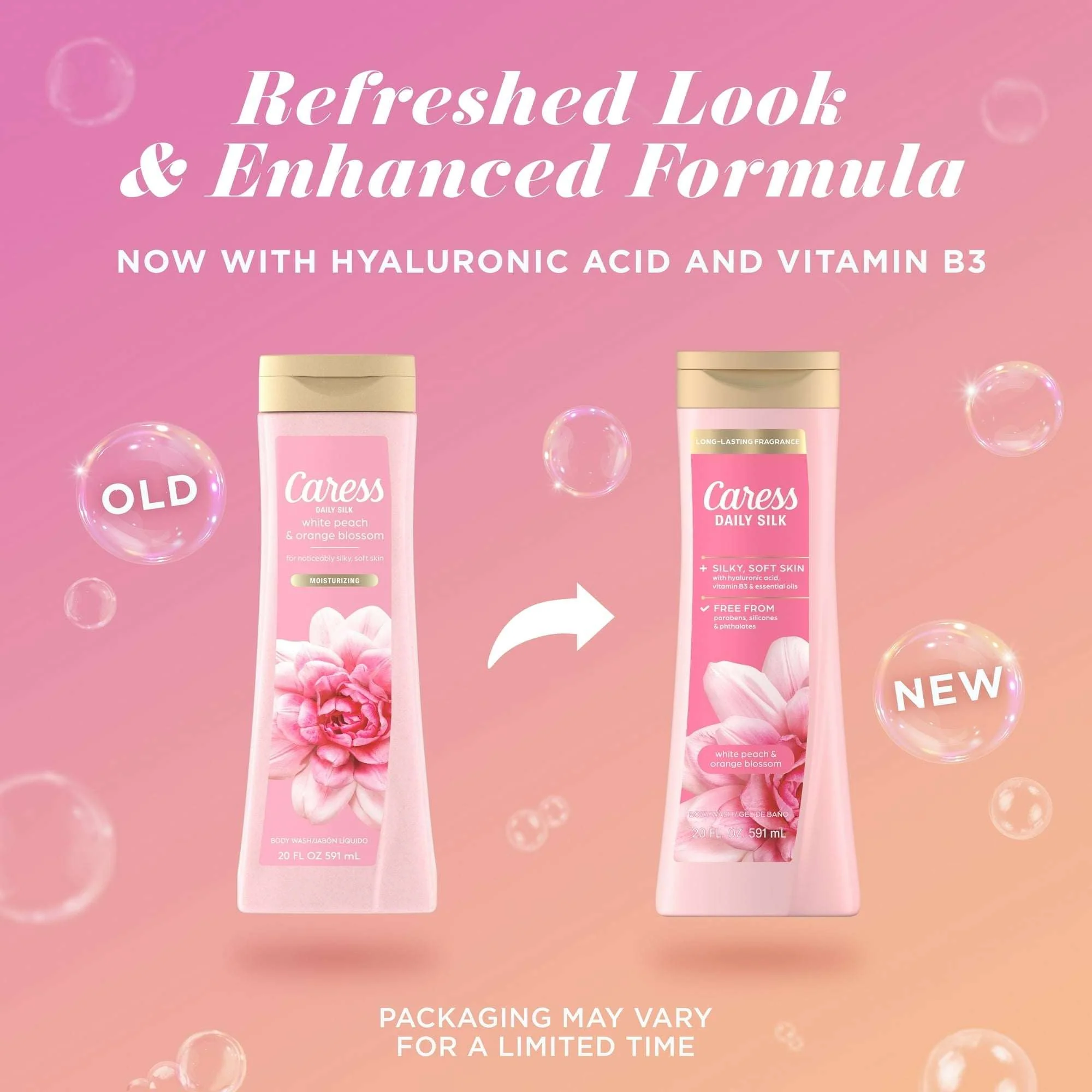 (4 pack) Caress Body Wash for Women, Daily Silk White Peach & Orange Blossom for All Skin 20 fl oz - Image 4