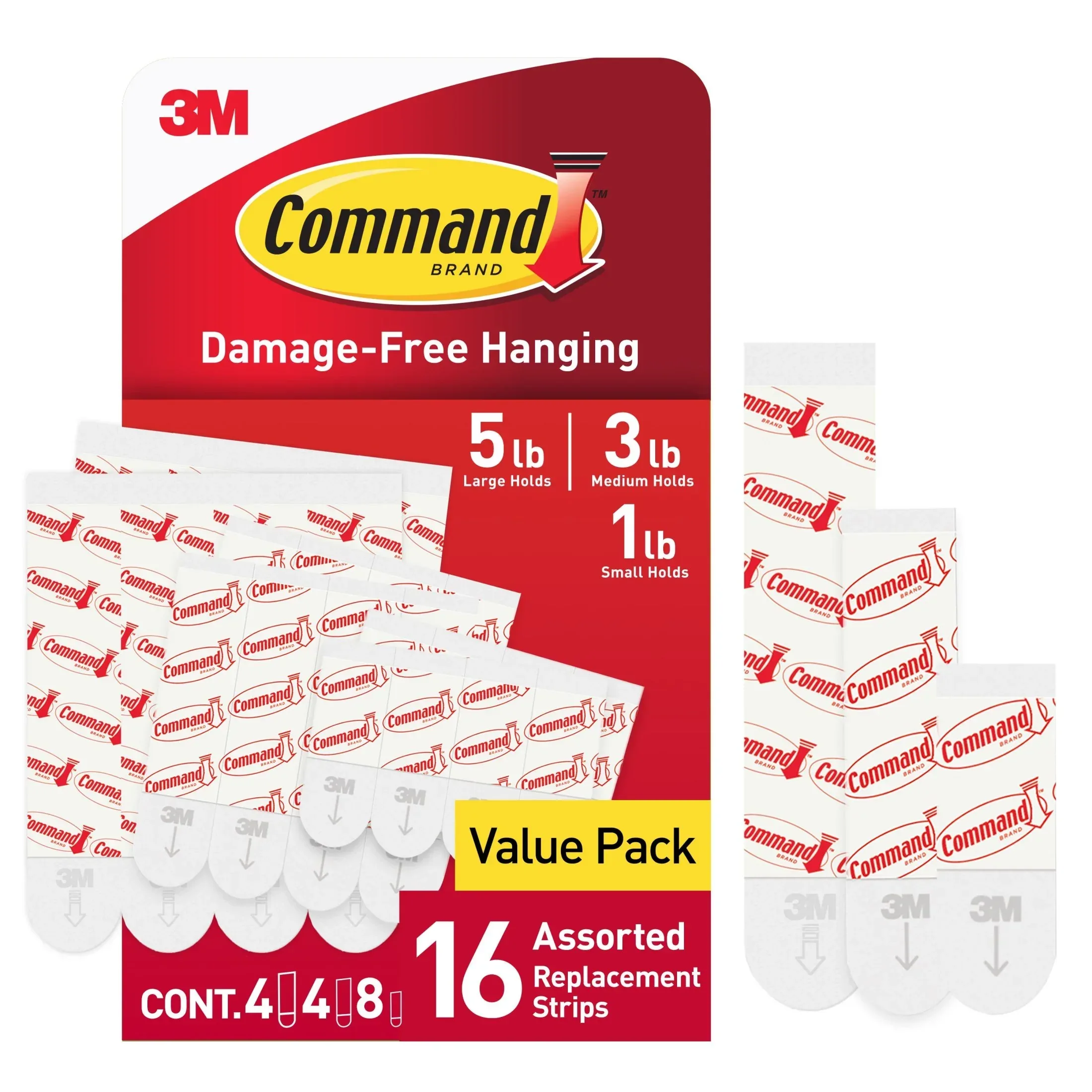 (4 pack) Command Refill Strips, White, 8 Small, 4 Medium & 4 Large Value Pack - Image 2