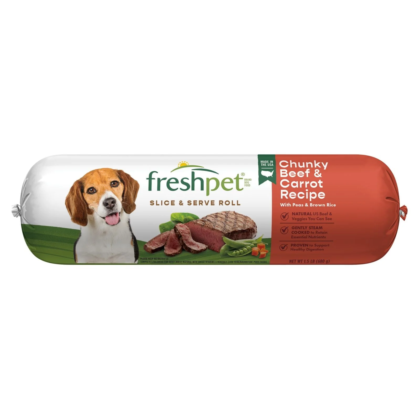 (4 pack) Freshpet Fresh Dog Food, Chunky Beef and Carrot Recipe, Slice & Serve Roll, 1.5 lb. - Image 2