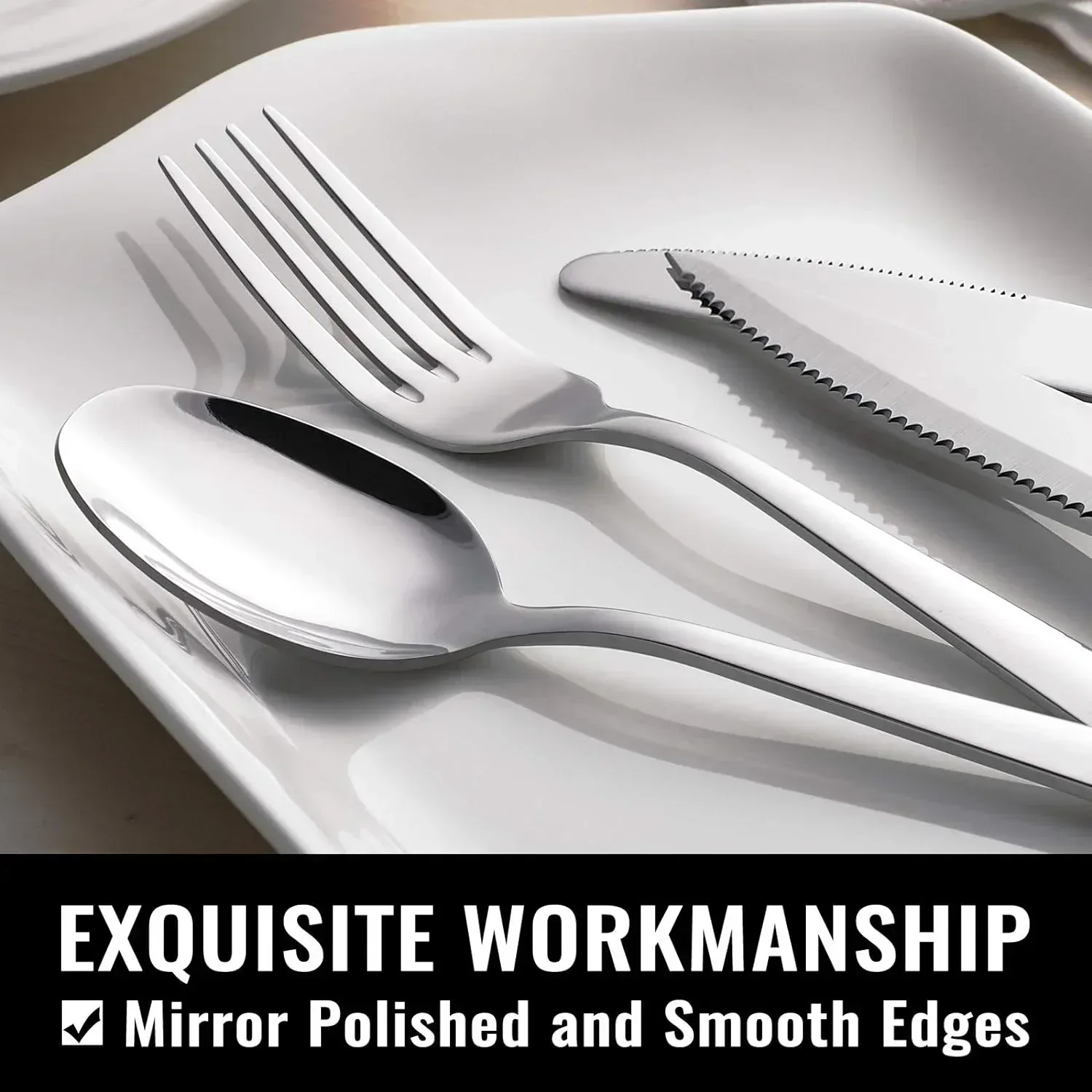 48-Piece Mirror Finished Black Silverware Set with Steak Knives, Black Flatware Set for 8, Stainless Steel Tableware Cutlery Set, Utensil Sets for Kitchen - Image 13