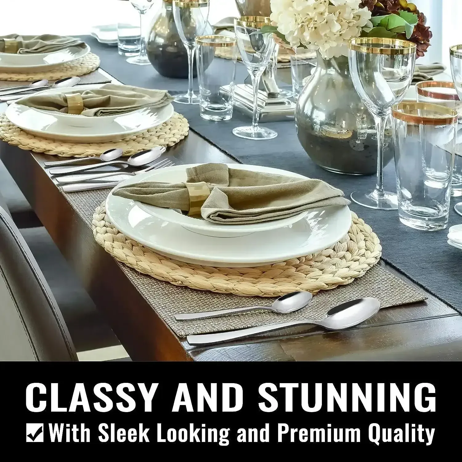 48-Piece Mirror Finished Black Silverware Set with Steak Knives, Black Flatware Set for 8, Stainless Steel Tableware Cutlery Set, Utensil Sets for Kitchen - Image 14