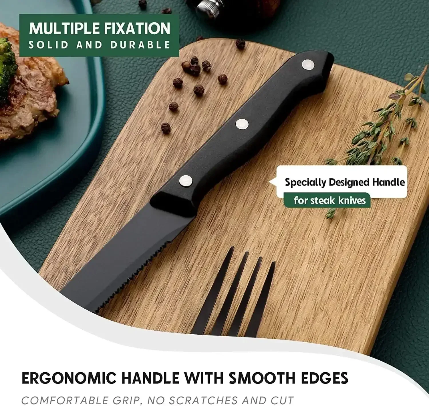 48-Piece Mirror Finished Black Silverware Set with Steak Knives, Black Flatware Set for 8, Stainless Steel Tableware Cutlery Set, Utensil Sets for Kitchen - Image 5