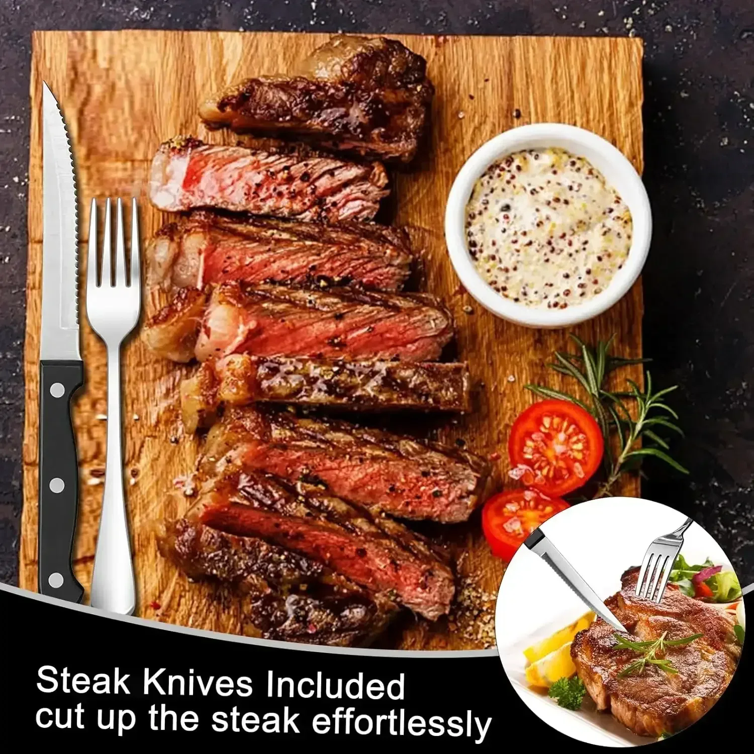 48-Piece Silverware Set with Organizer, Stainless Steel Silverware Flatware Set for 8, Kitchen Utensils with Steak Knives, Mirror Polished Dinner Knife, Forks, Spoons, Tableware Serving Tray - Image 10