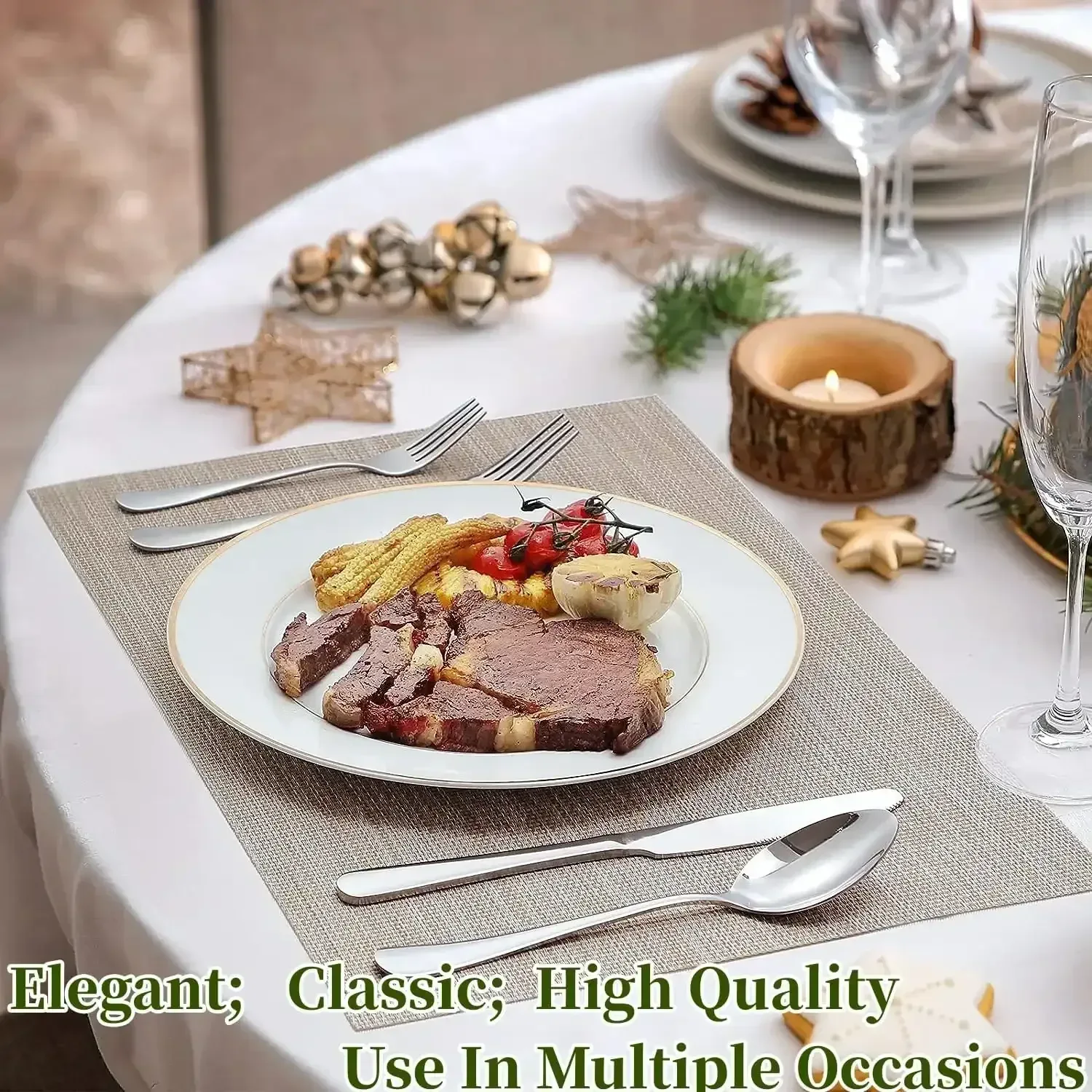 48-Piece Silverware Set with Organizer, Stainless Steel Silverware Flatware Set for 8, Kitchen Utensils with Steak Knives, Mirror Polished Dinner Knife, Forks, Spoons, Tableware Serving Tray - Image 4