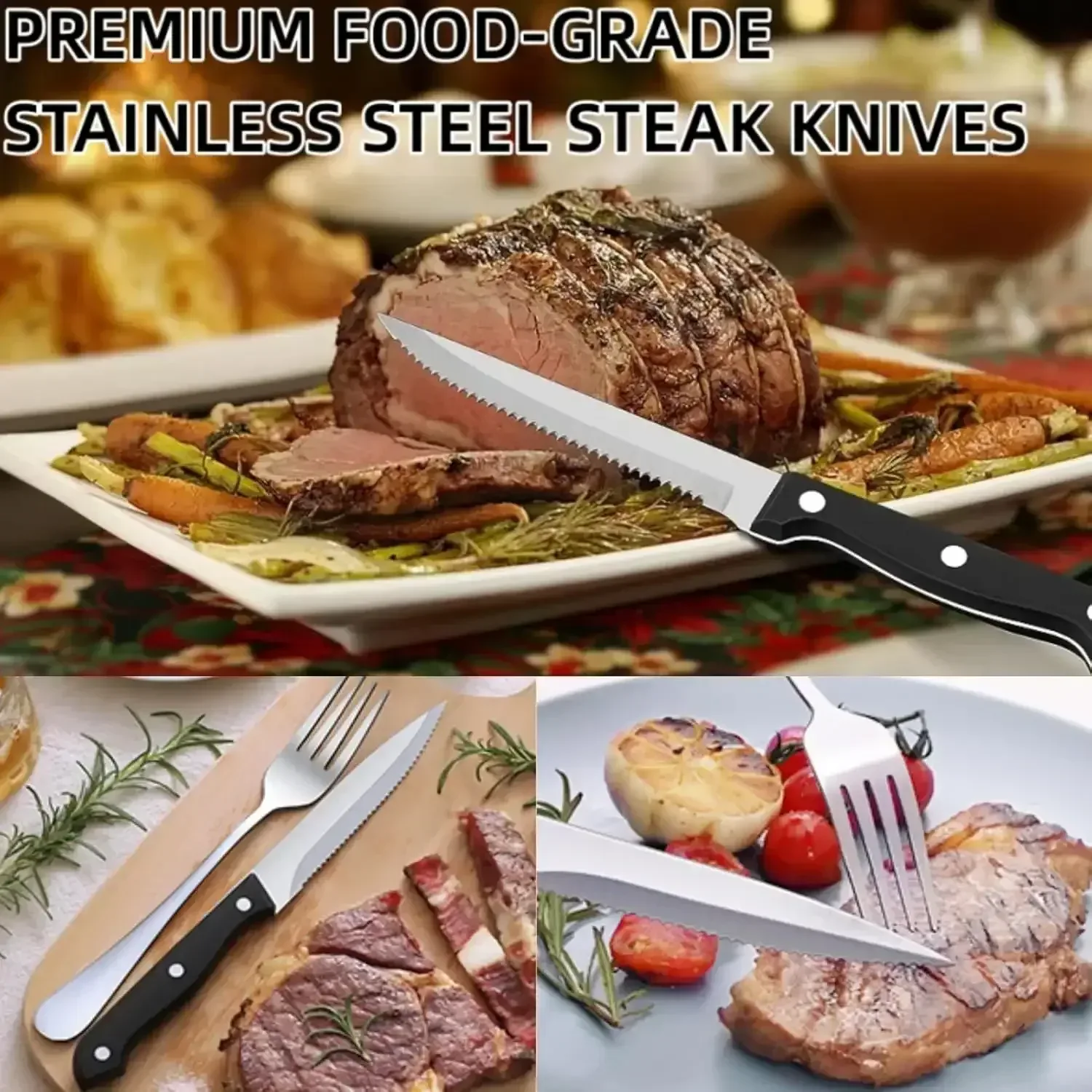 48-Piece Silverware Set with Organizer, Stainless Steel Silverware Flatware Set for 8, Kitchen Utensils with Steak Knives, Mirror Polished Dinner Knife, Forks, Spoons, Tableware Serving Tray - Image 9