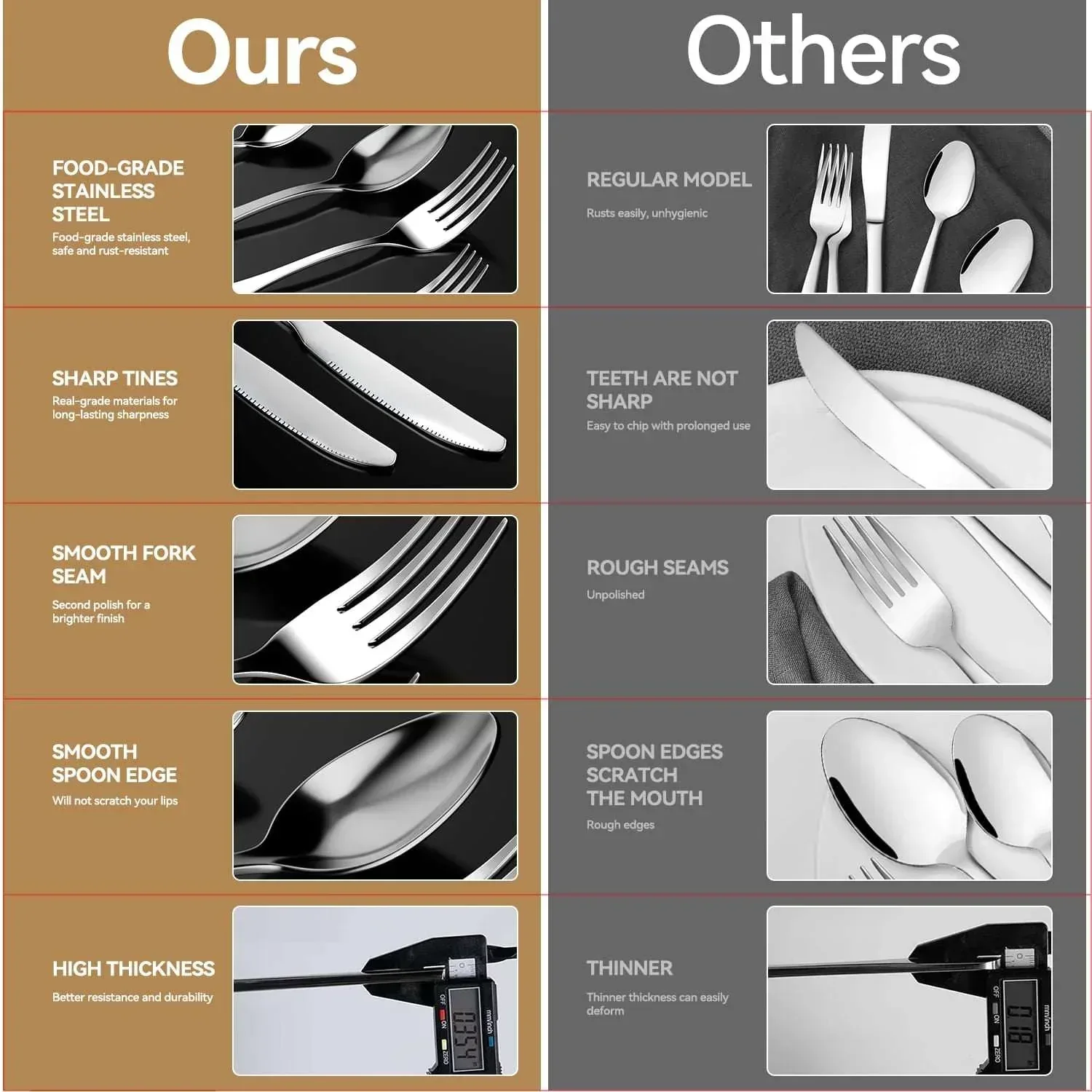 48-Pieces Silverware Set for 8, Stainless Steel Flatware Cutlery Utensil Set forks and Spoons, Kitchen Tableware Set - Image 14